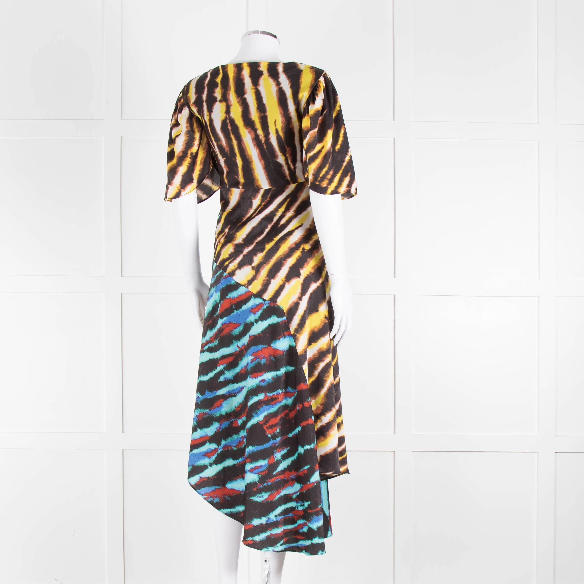 House of Holland Yellow, Blue and Black Tie Dye Draped Midi Dress - Image 4