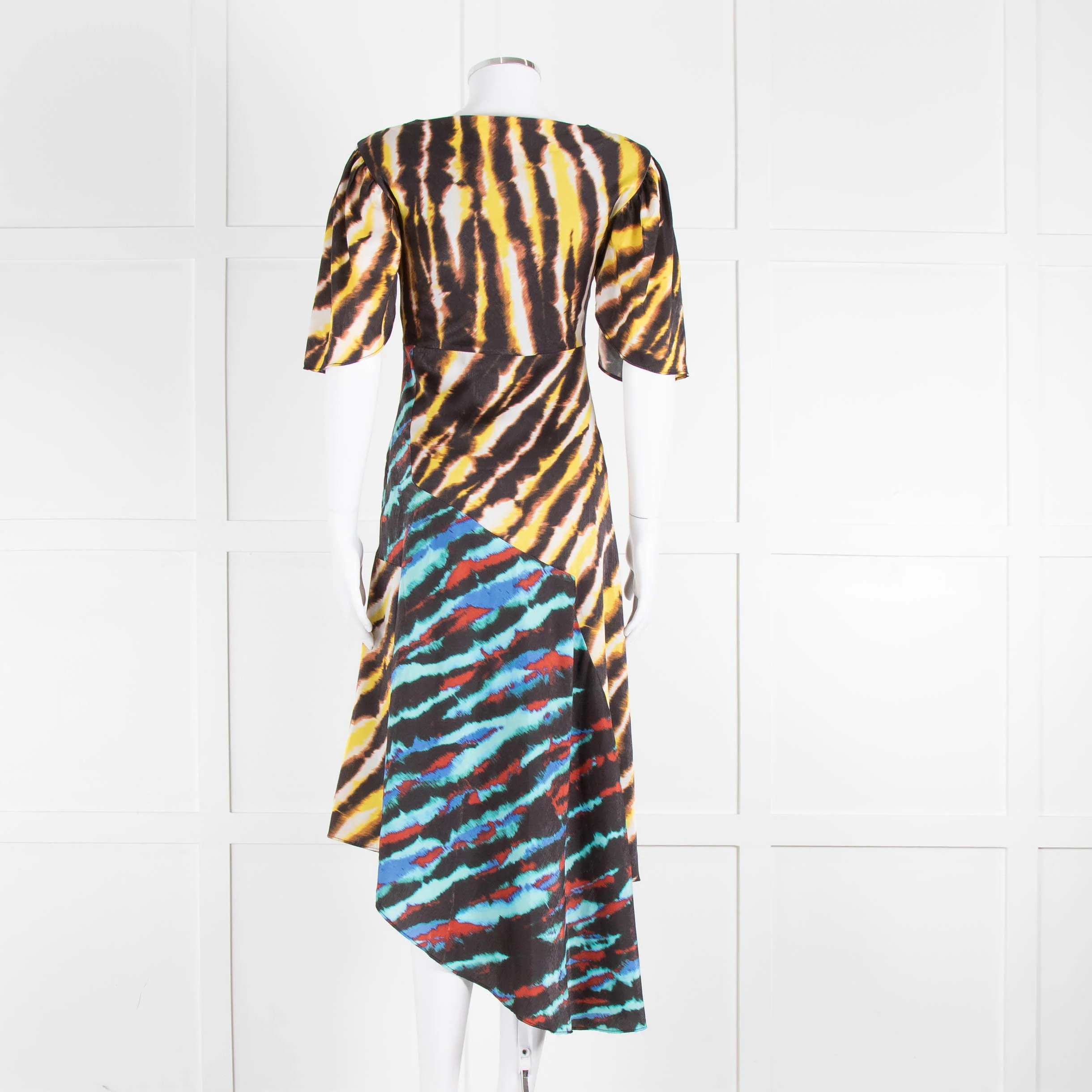 House of Holland Yellow, Blue and Black Tie Dye Draped Midi Dress - Image 5