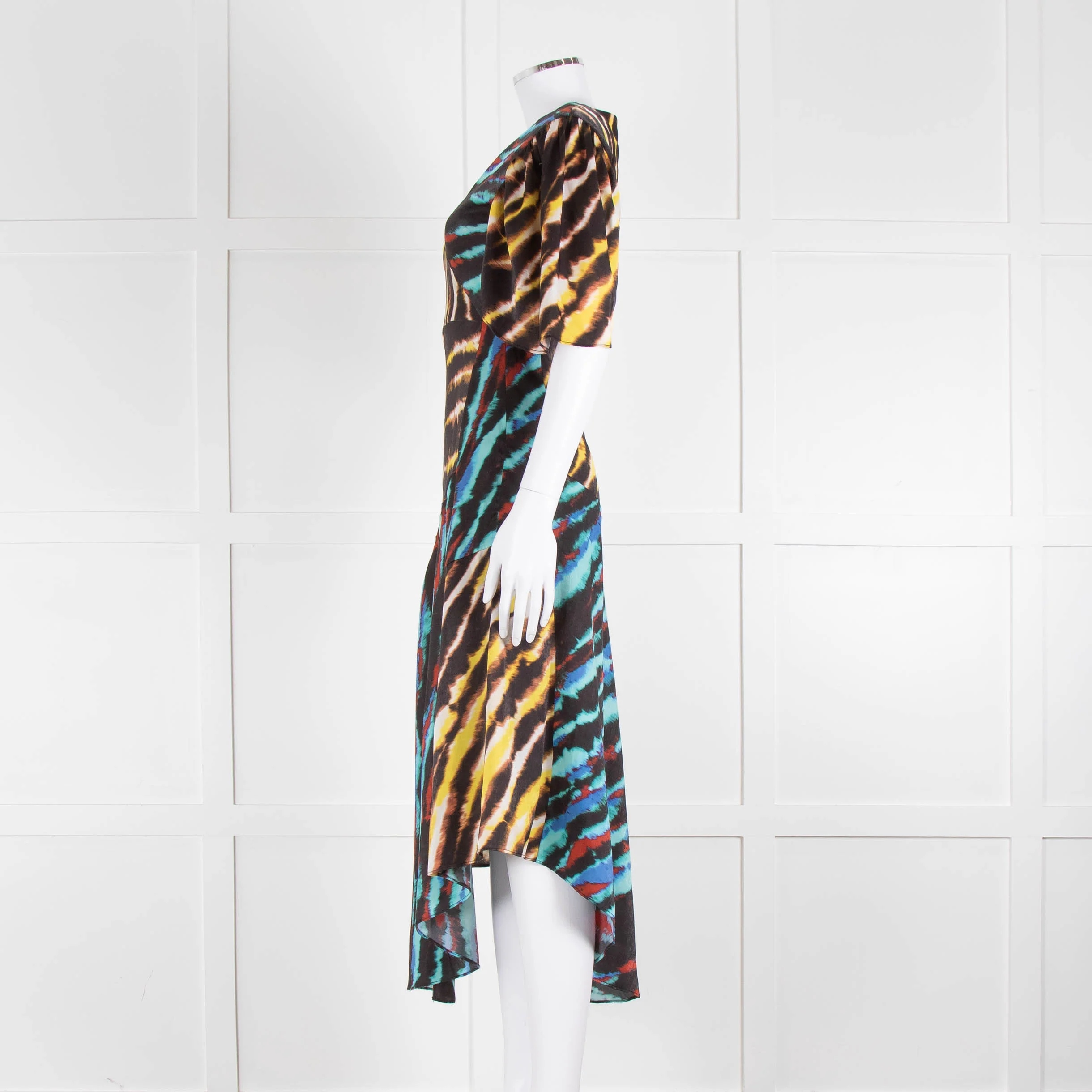 House of Holland Yellow, Blue and Black Tie Dye Draped Midi Dress - Image 7