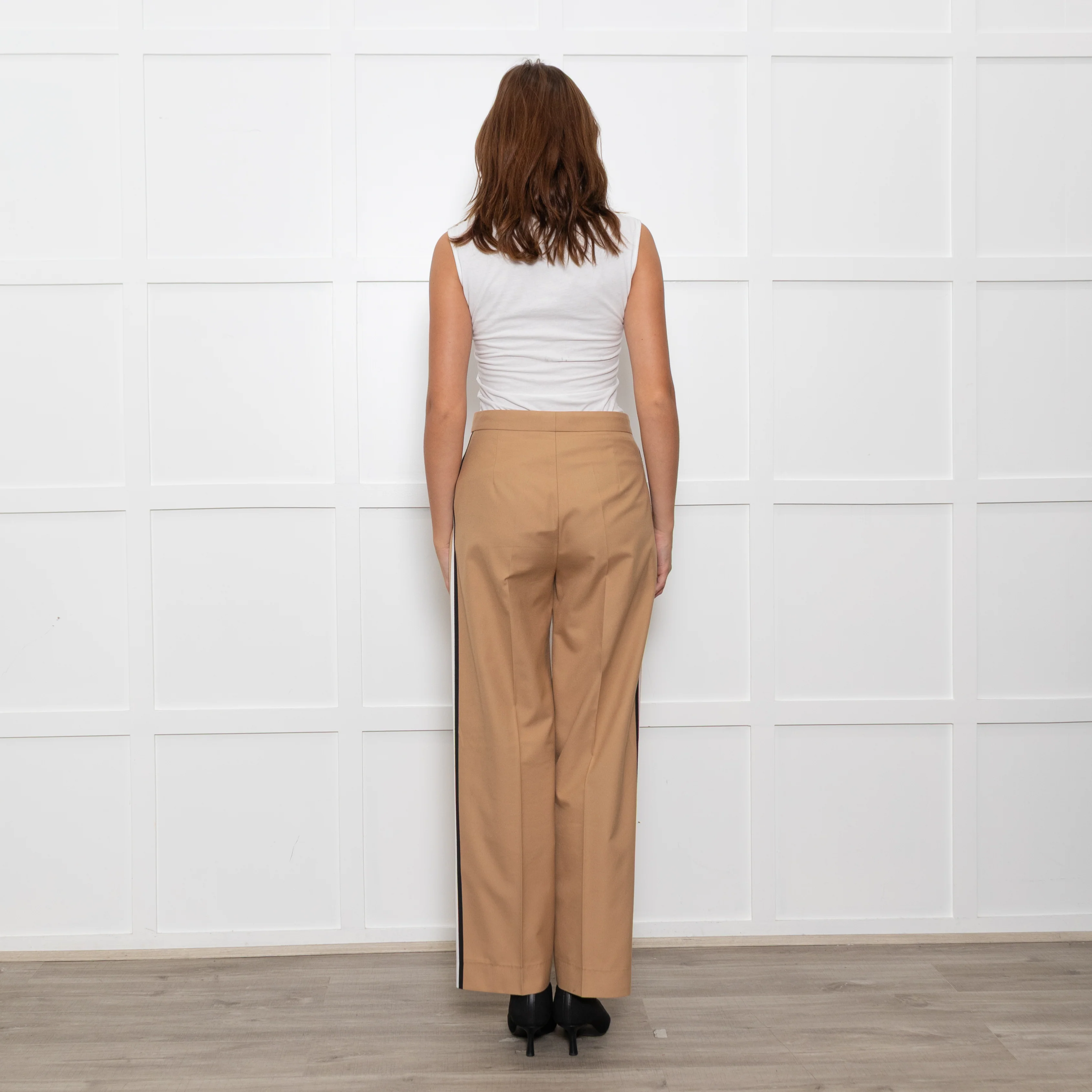 Hugo Boss Beige White Black Stripes Wide Leg Trousers - Image 5