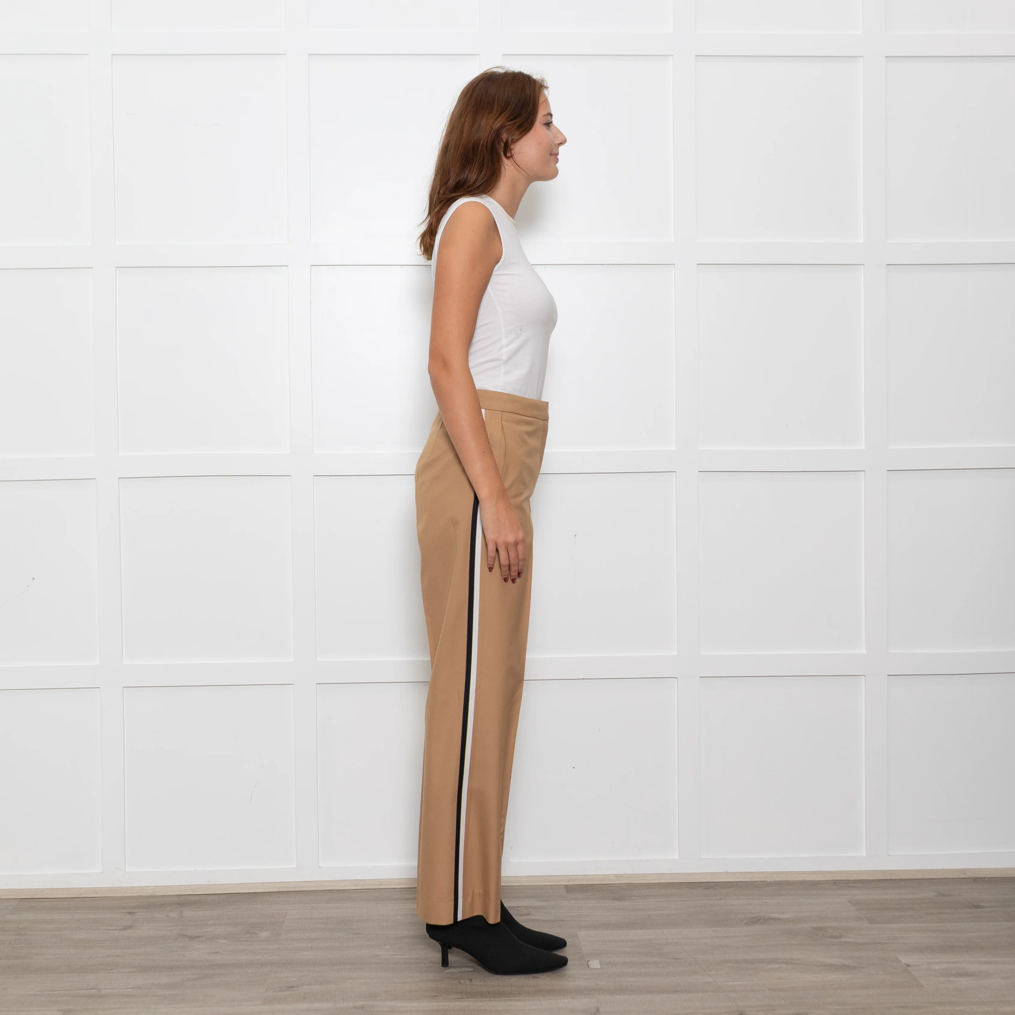 Hugo Boss Beige White Black Stripes Wide Leg Trousers - Image 6