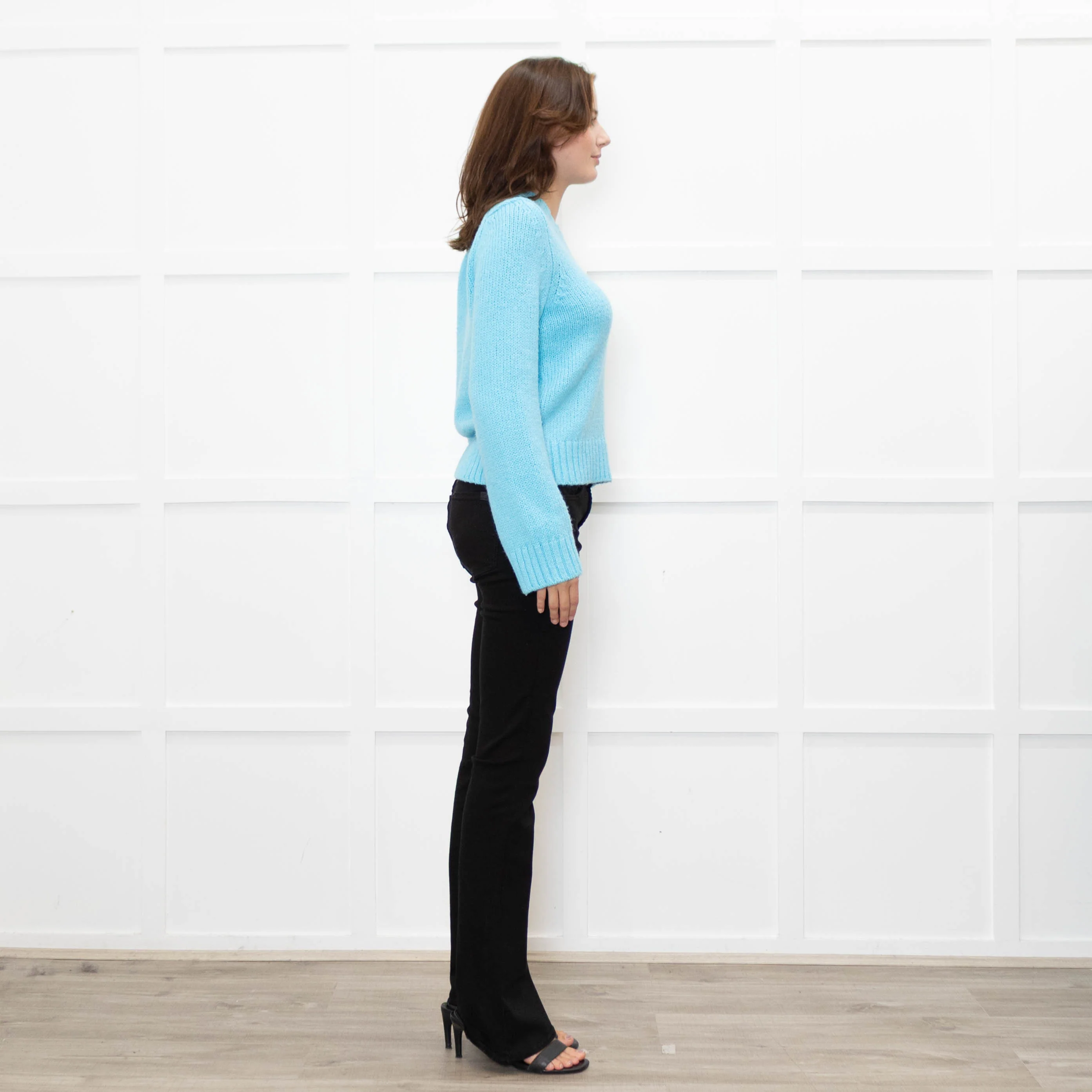 Hush Turquoise Chunky Knit V Neck Jumper - Image 6