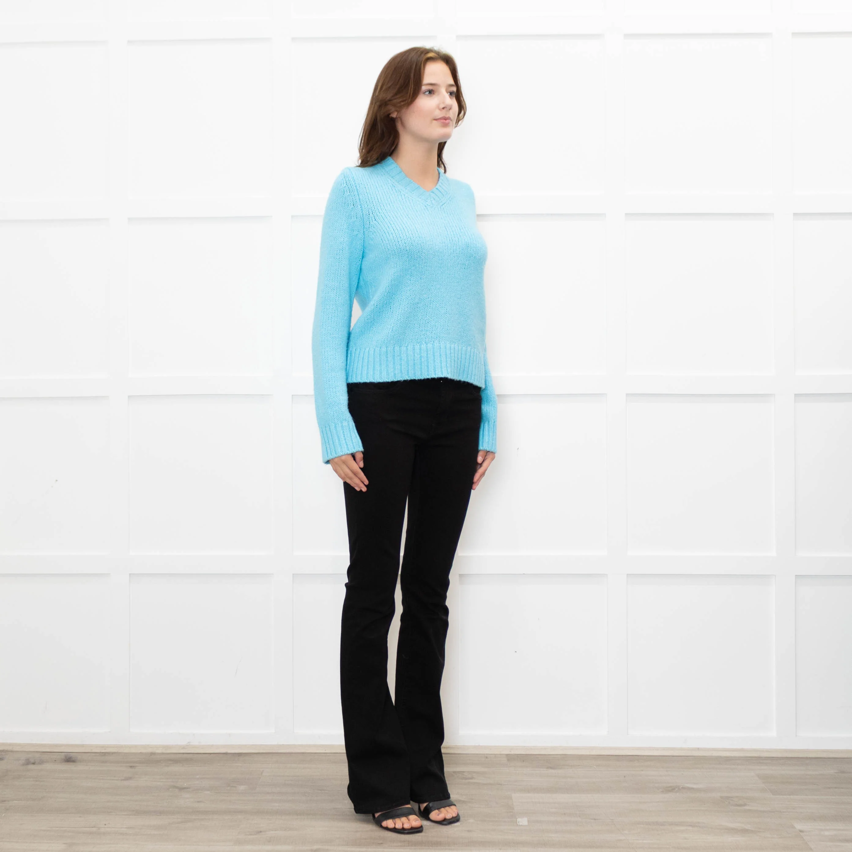 Hush Turquoise Chunky Knit V Neck Jumper - Image 7
