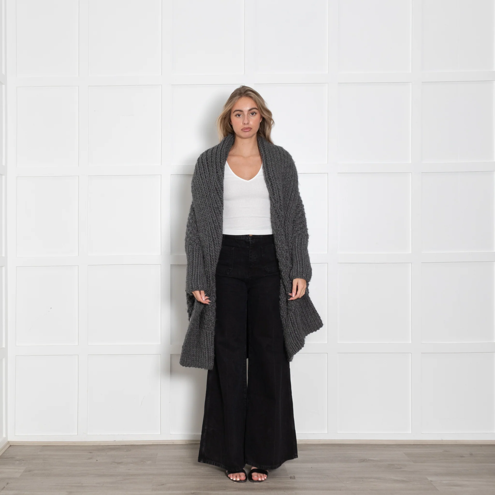 I Love Mr Mittens Grey Super Chunky Long Wool Cardigan