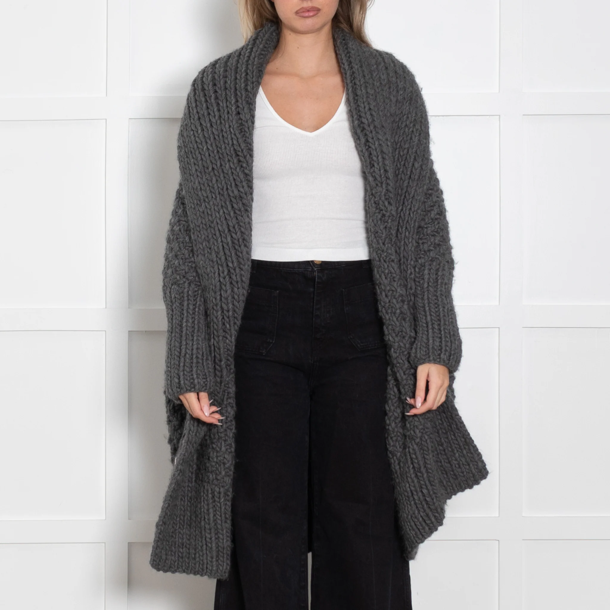 I Love Mr Mittens Grey Super Chunky Long Wool Cardigan - Image 2