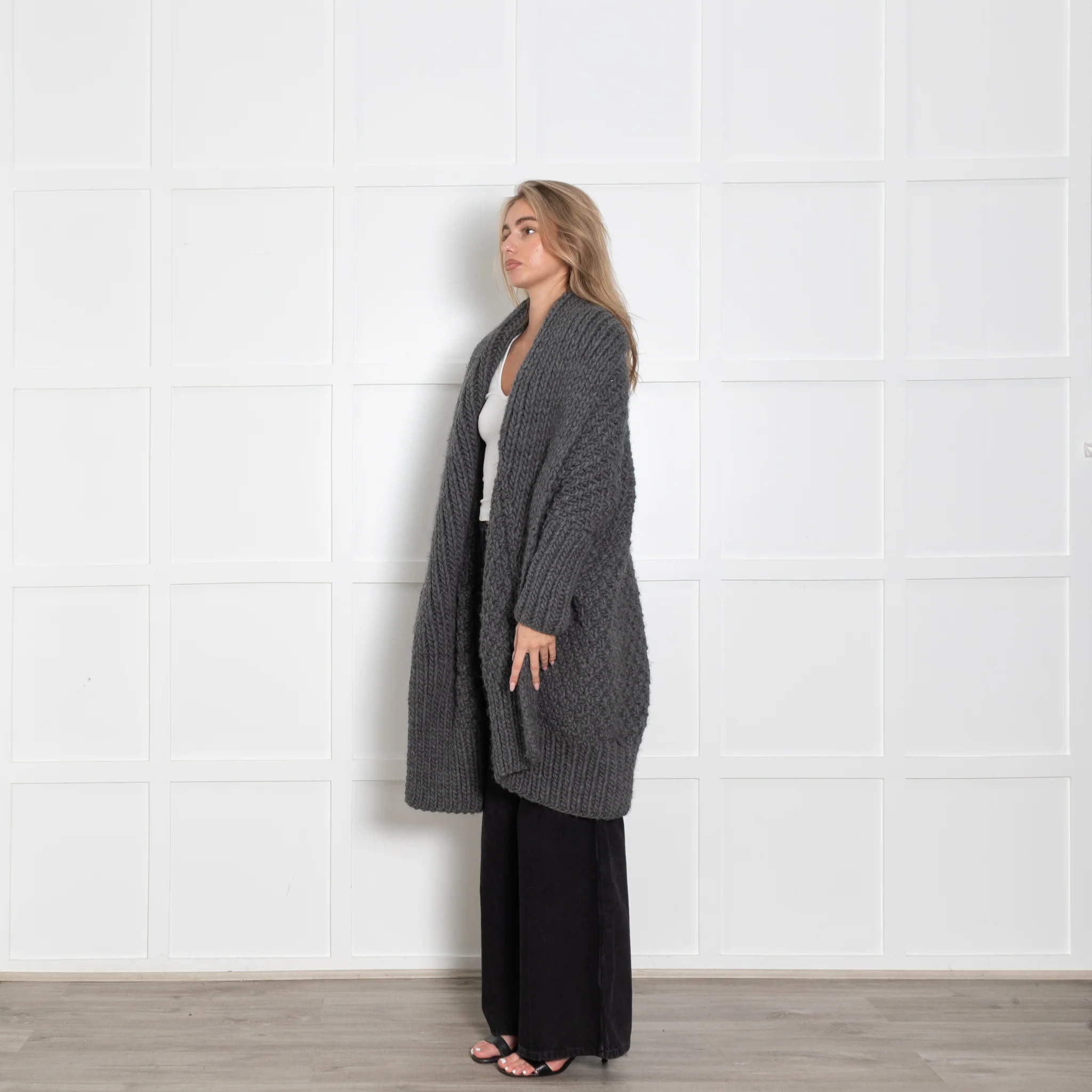 I Love Mr Mittens Grey Super Chunky Long Wool Cardigan - Image 3