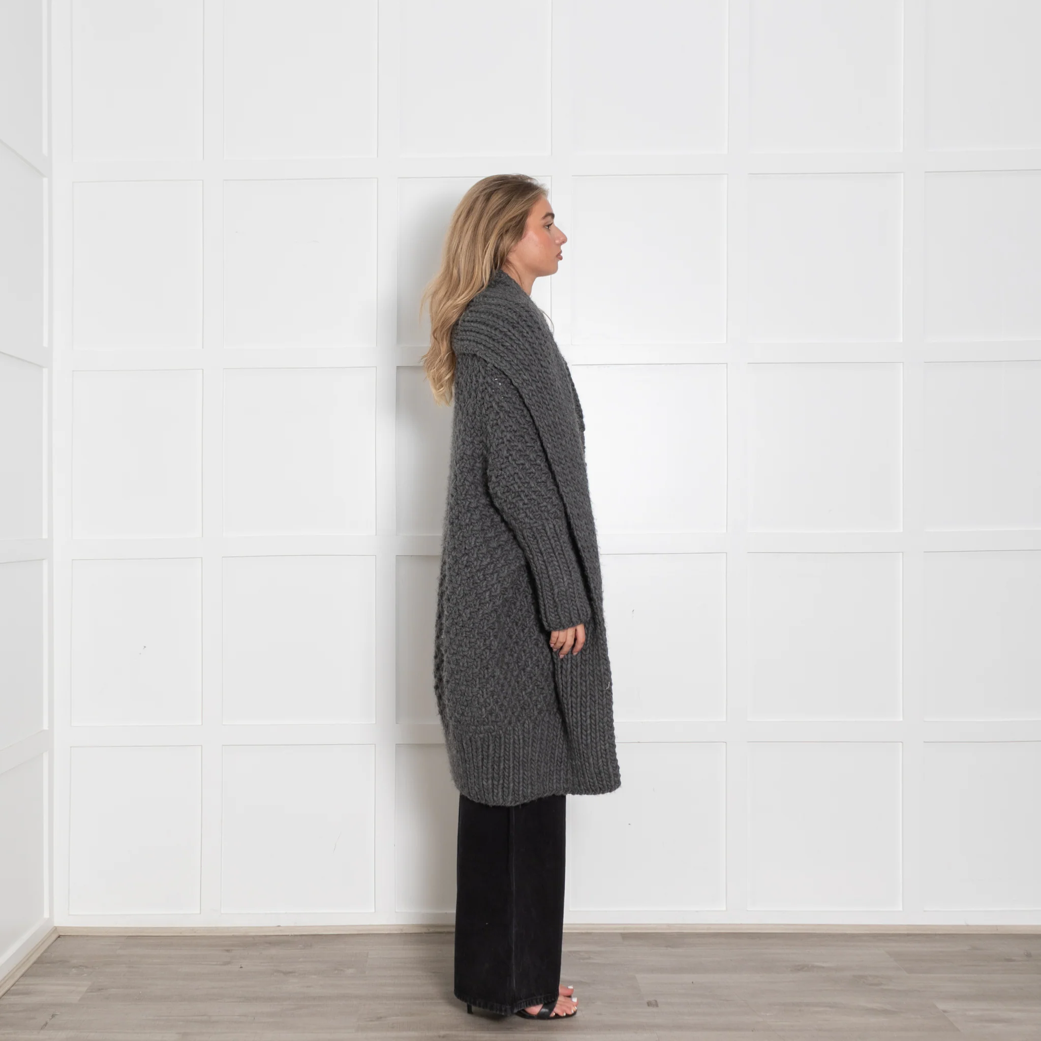 I Love Mr Mittens Grey Super Chunky Long Wool Cardigan - Image 6