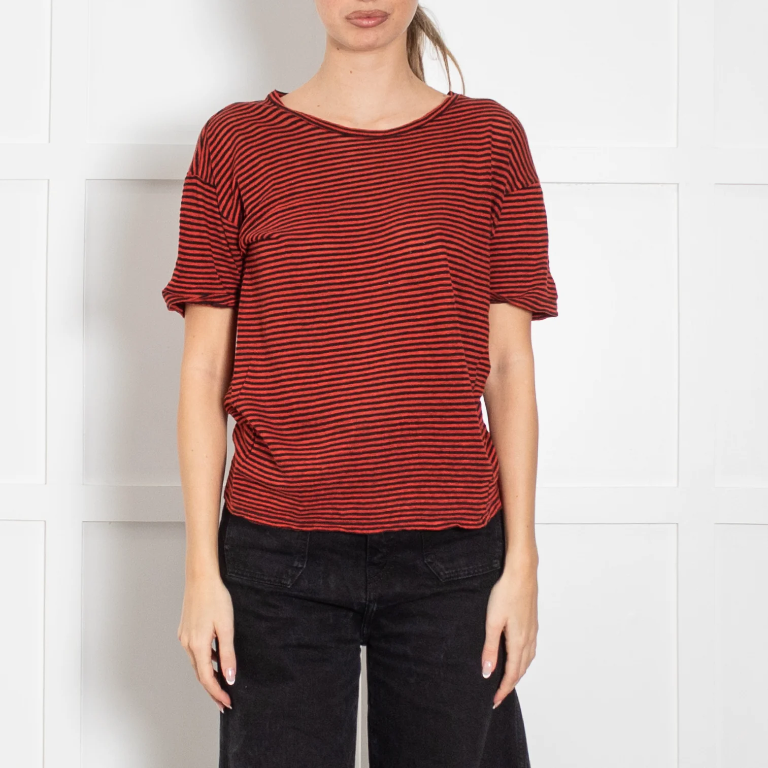 Isabel Marant Etoile Red & Black Striped Short Sleeve Top - Image 2