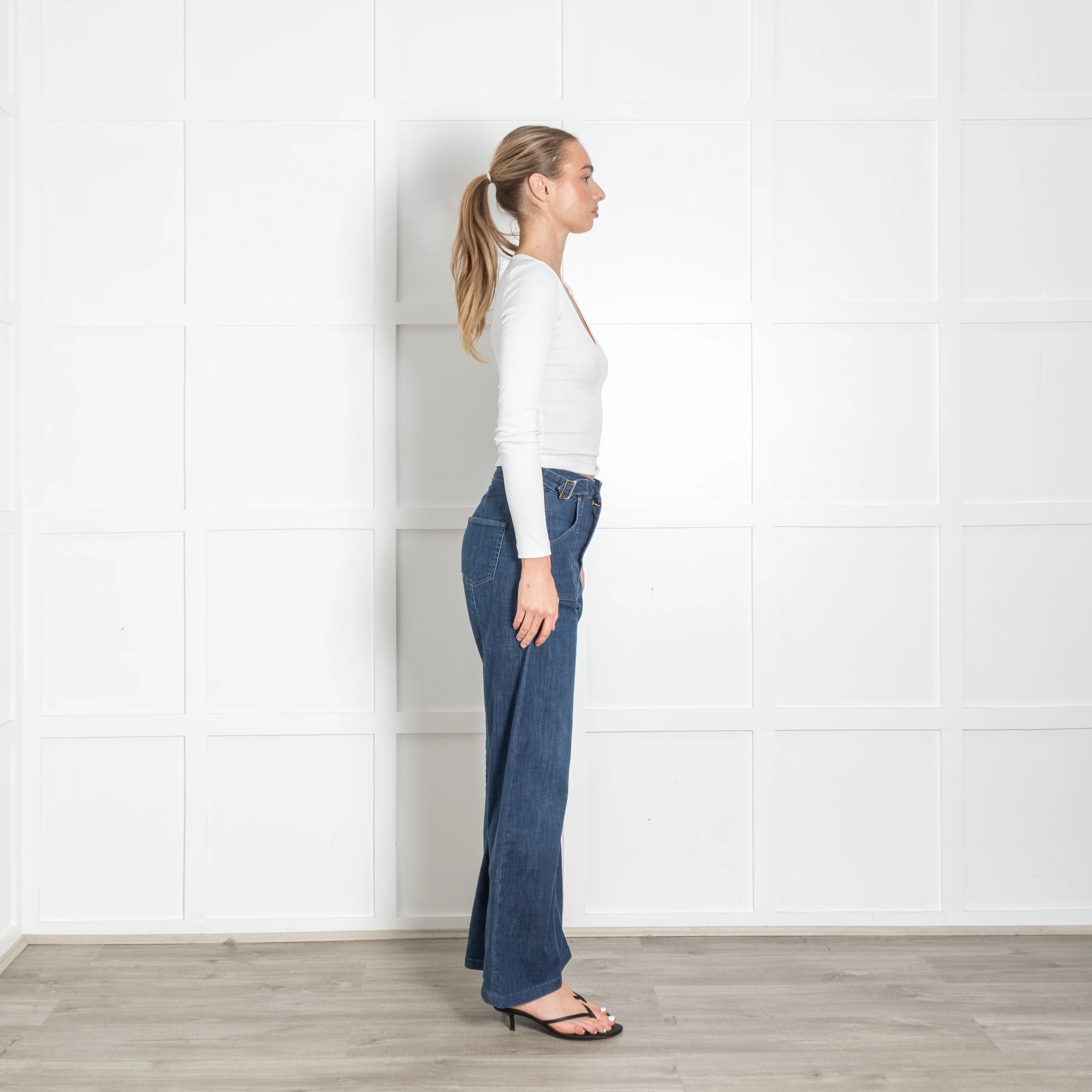 Ida Blue High Waisted Front Pocket Detail Wide Leg Jeans - Image 6