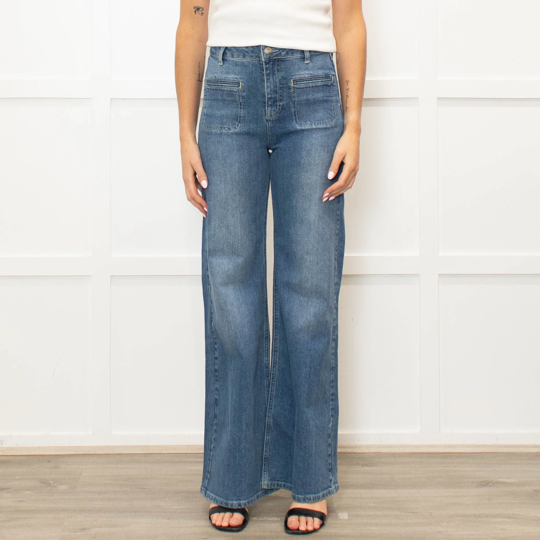 IDA Blue Front Pocket Detailing Wide Leg Jeans - Image 2