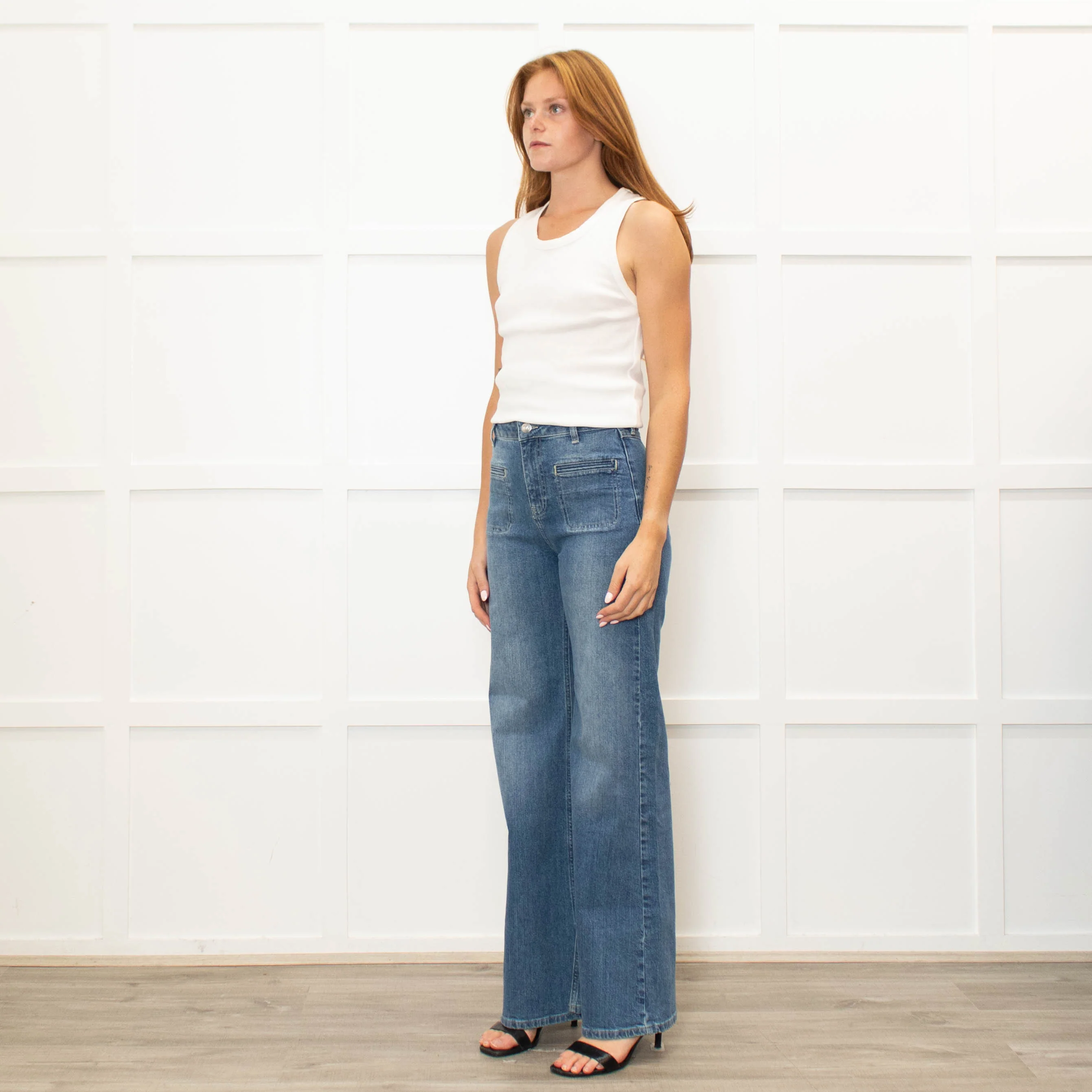 IDA Blue Front Pocket Detailing Wide Leg Jeans - Image 3