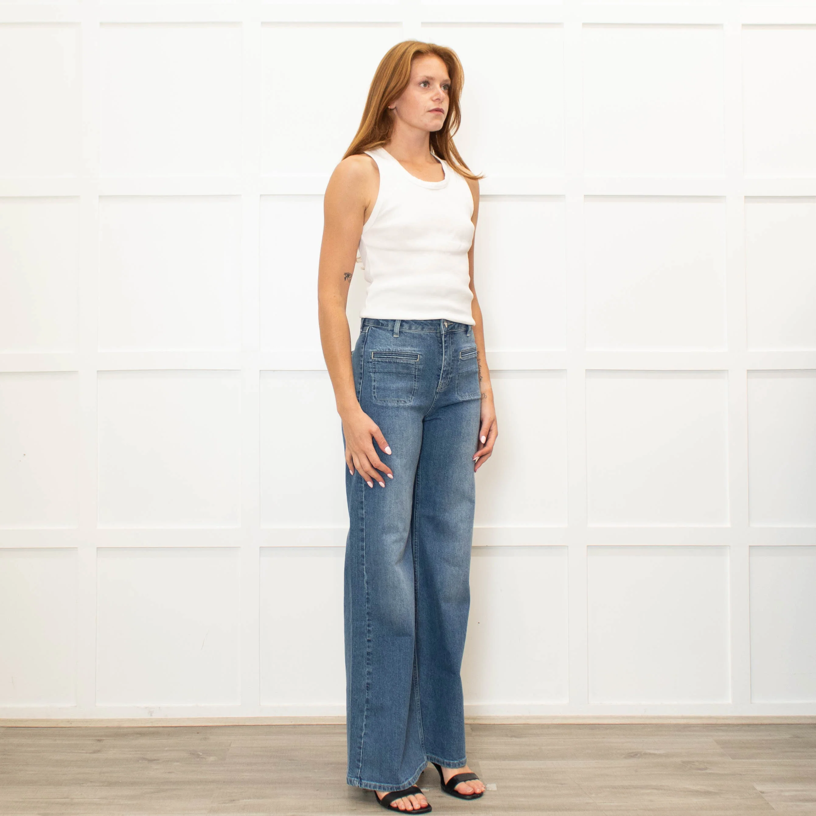 IDA Blue Front Pocket Detailing Wide Leg Jeans - Image 7