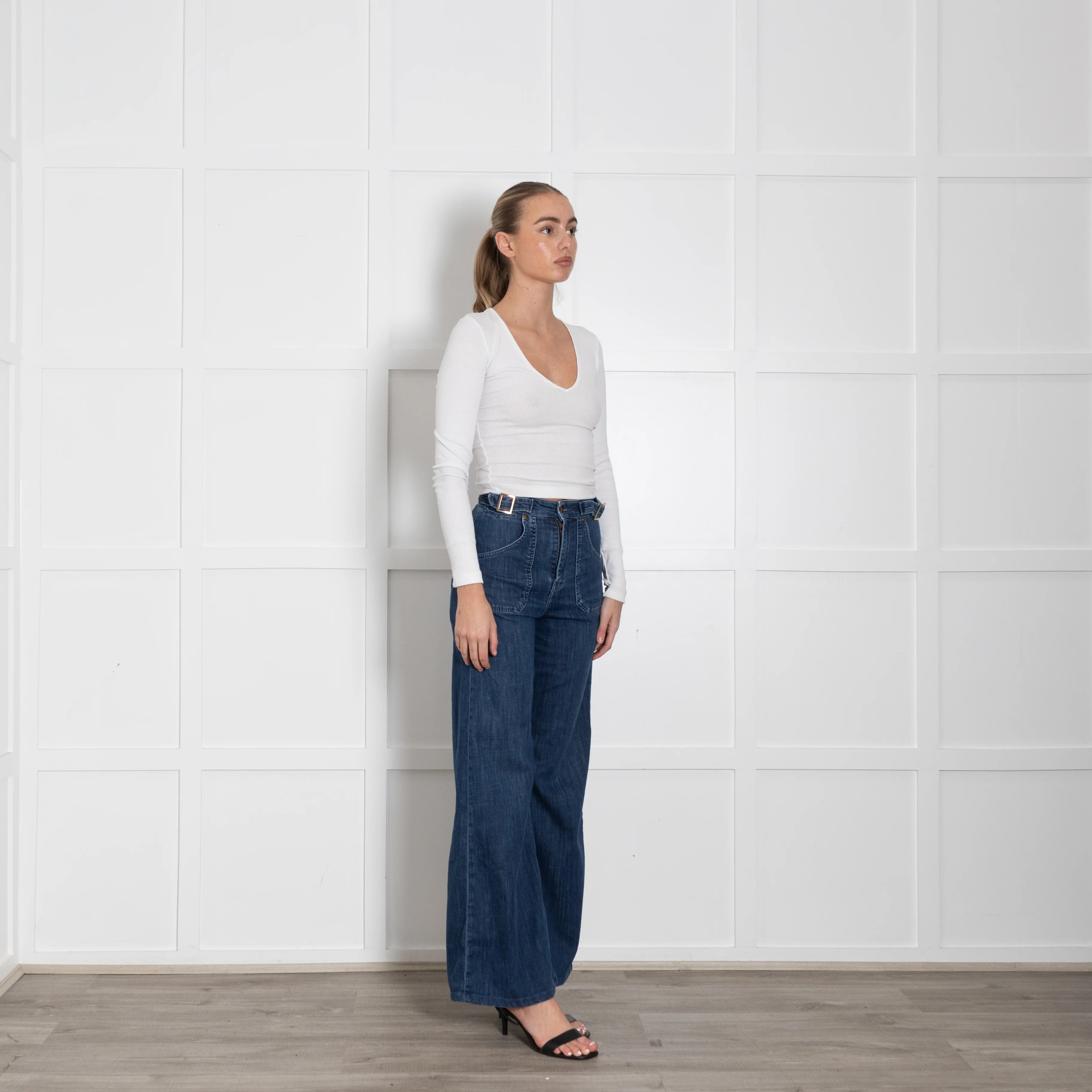 IDA Blue Wide Leg Front Pocket Buckle Jeans - Image 7