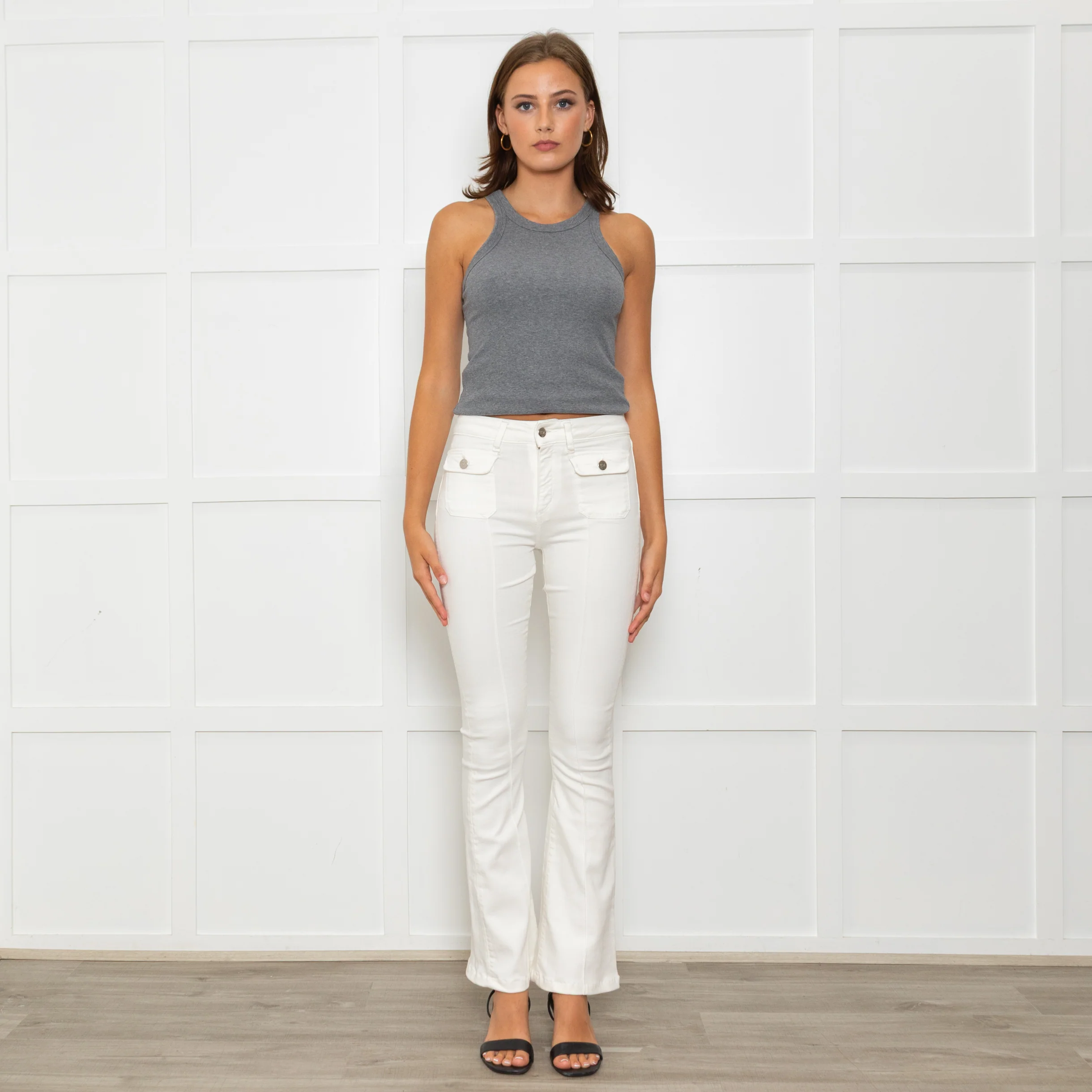 Ida White Front Pocket Stretch Flared Jeans
