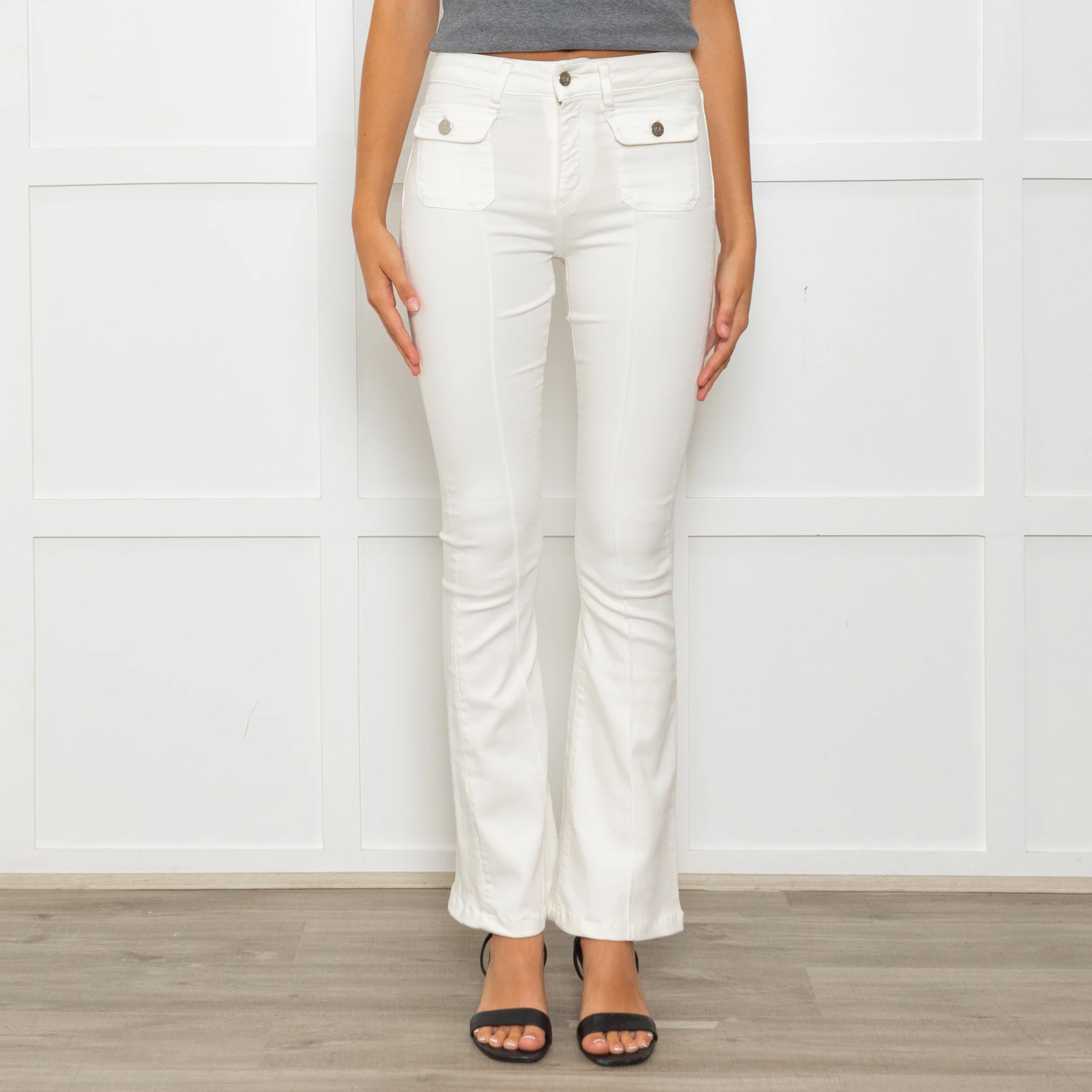 Ida White Front Pocket Stretch Flared Jeans - Image 2
