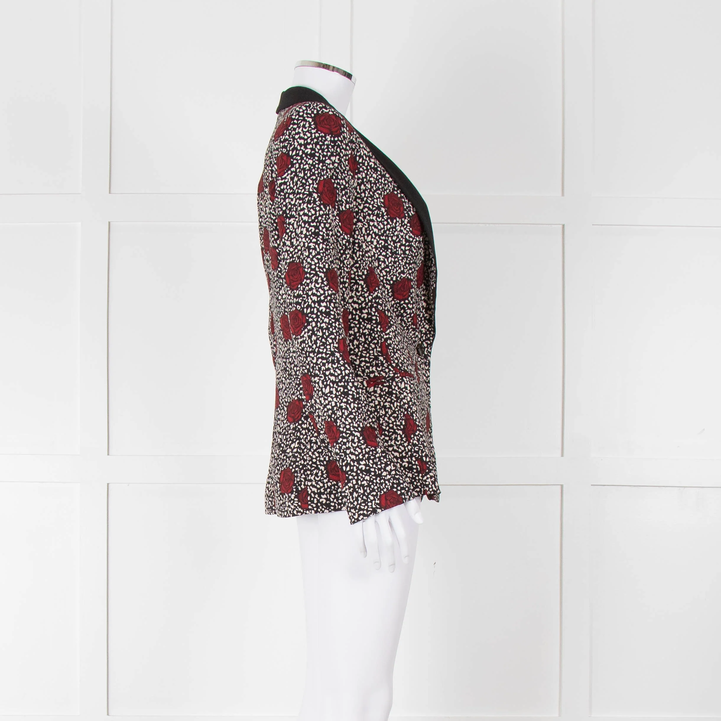 Ikks Black Red Rose Print Blazer - Image 3