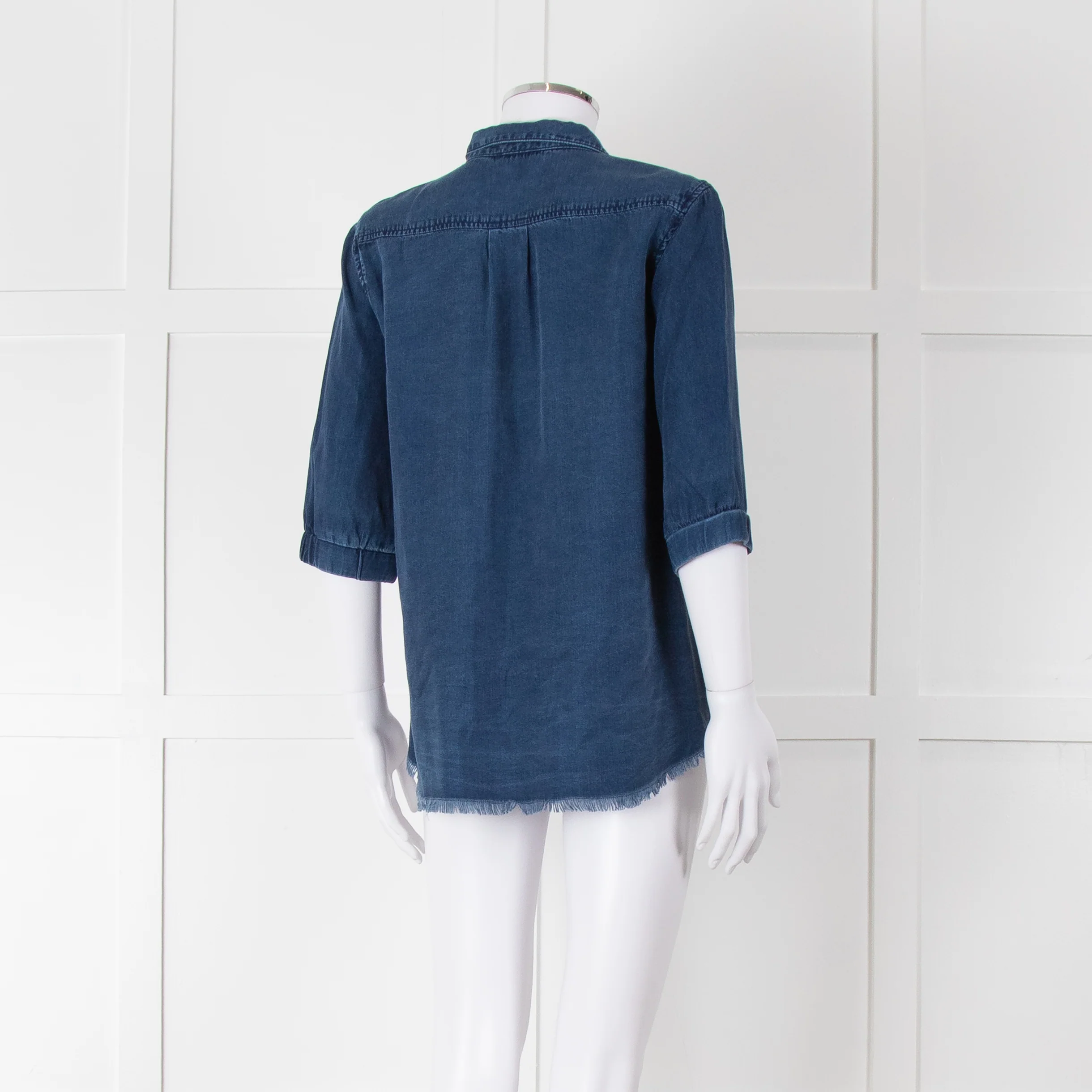 Ikks Blue Denim Frayed Hem 3/4 Sleeve Shirt - Image 4