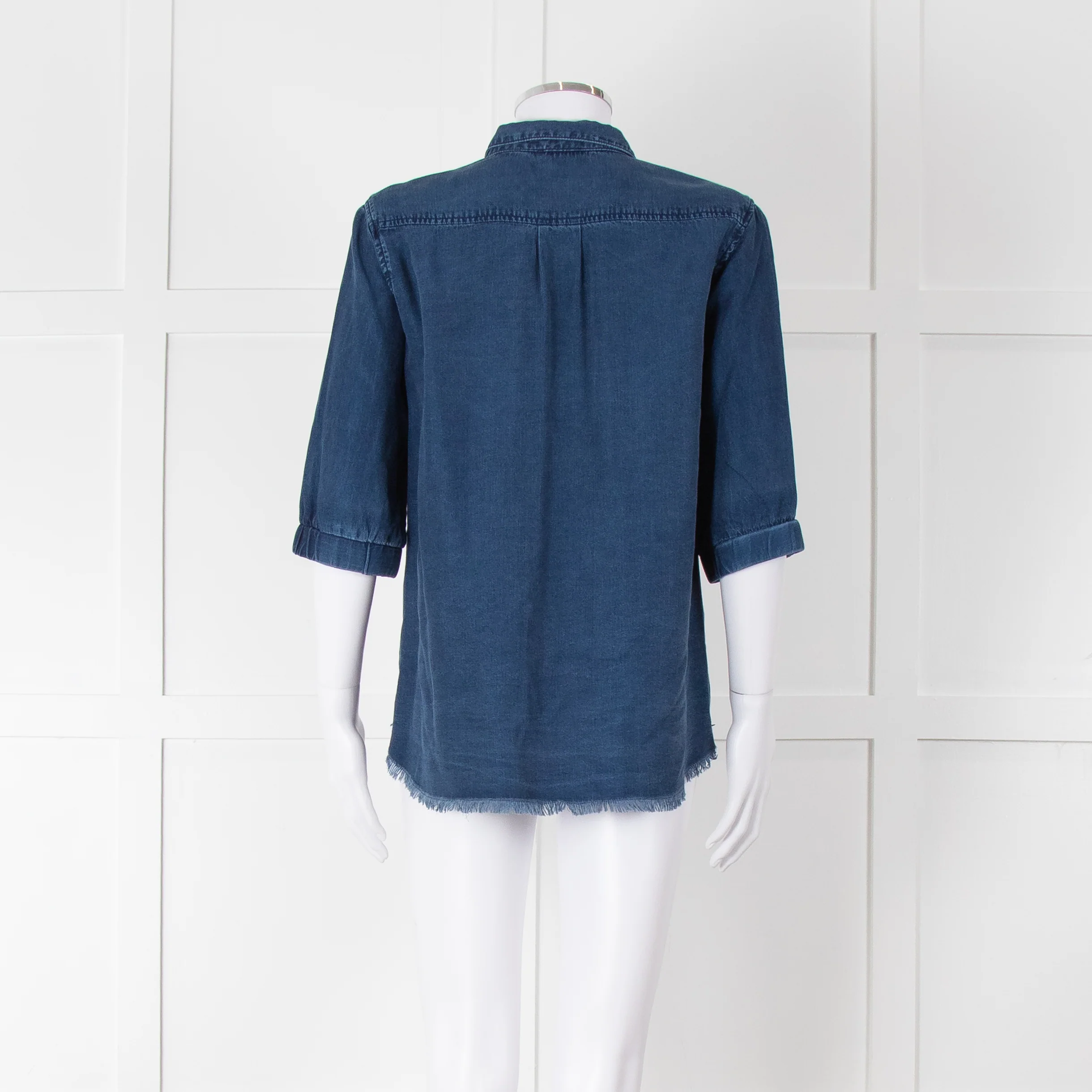 Ikks Blue Denim Frayed Hem 3/4 Sleeve Shirt - Image 5