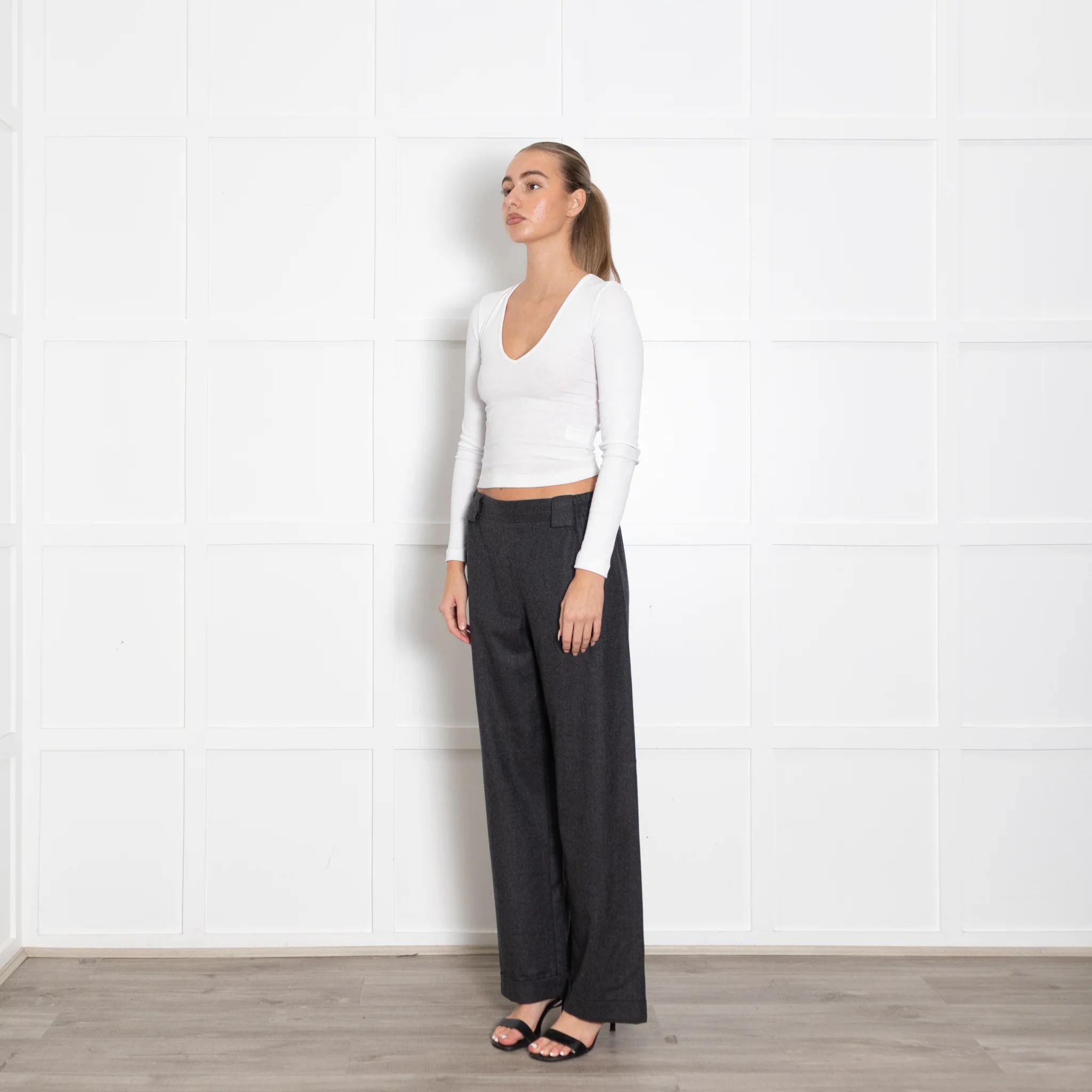 Il Baco De Seta Grey Soft Wide Leg Trousers - Image 3