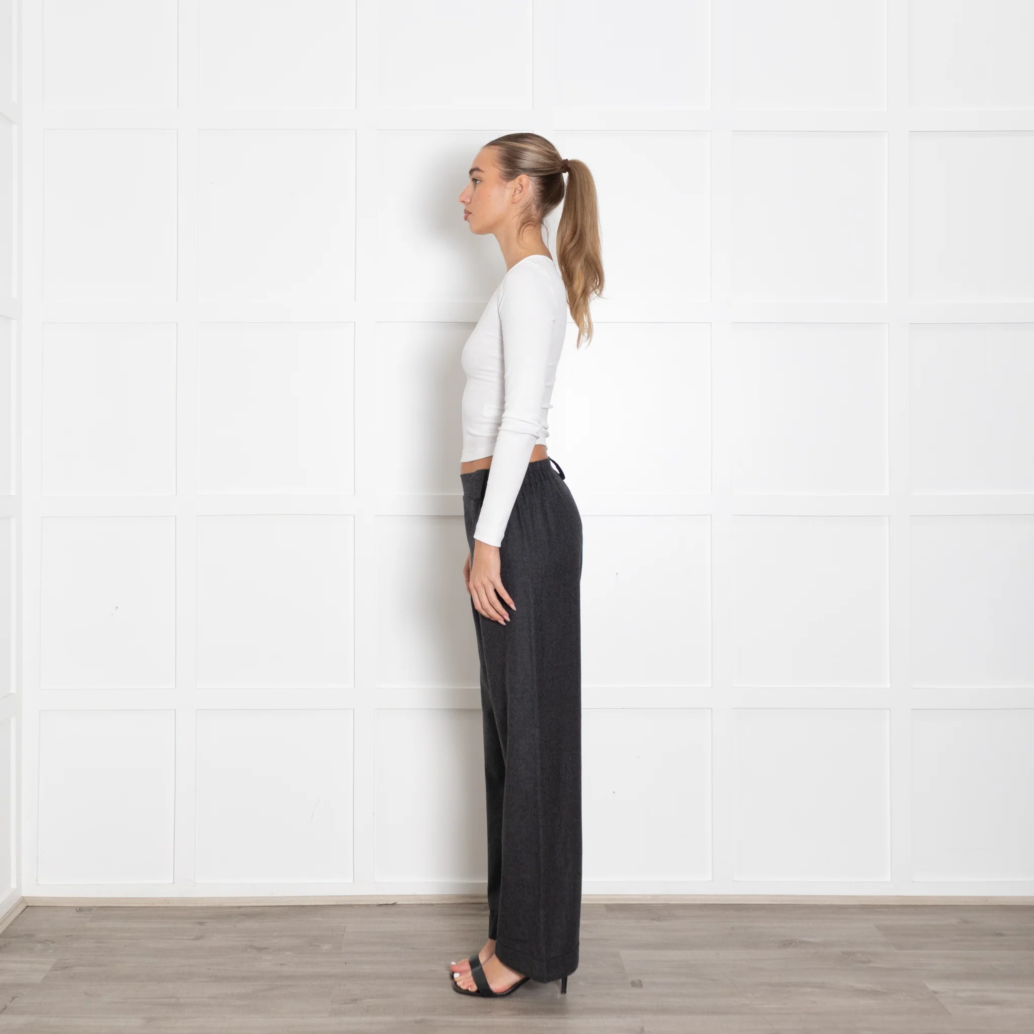 Il Baco De Seta Grey Soft Wide Leg Trousers - Image 4