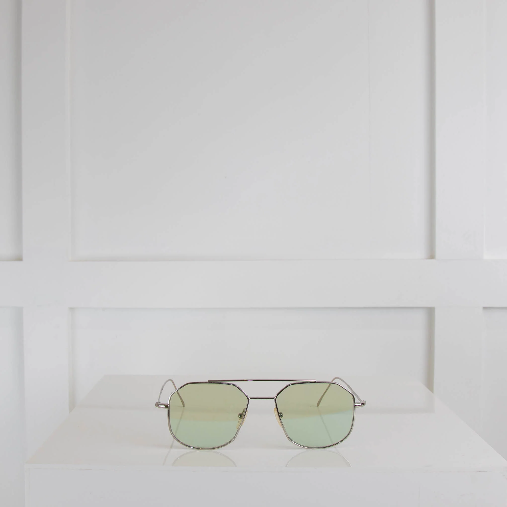 Illesteva Silver Frame Clear Green Aviator Sunglasses - Image 2