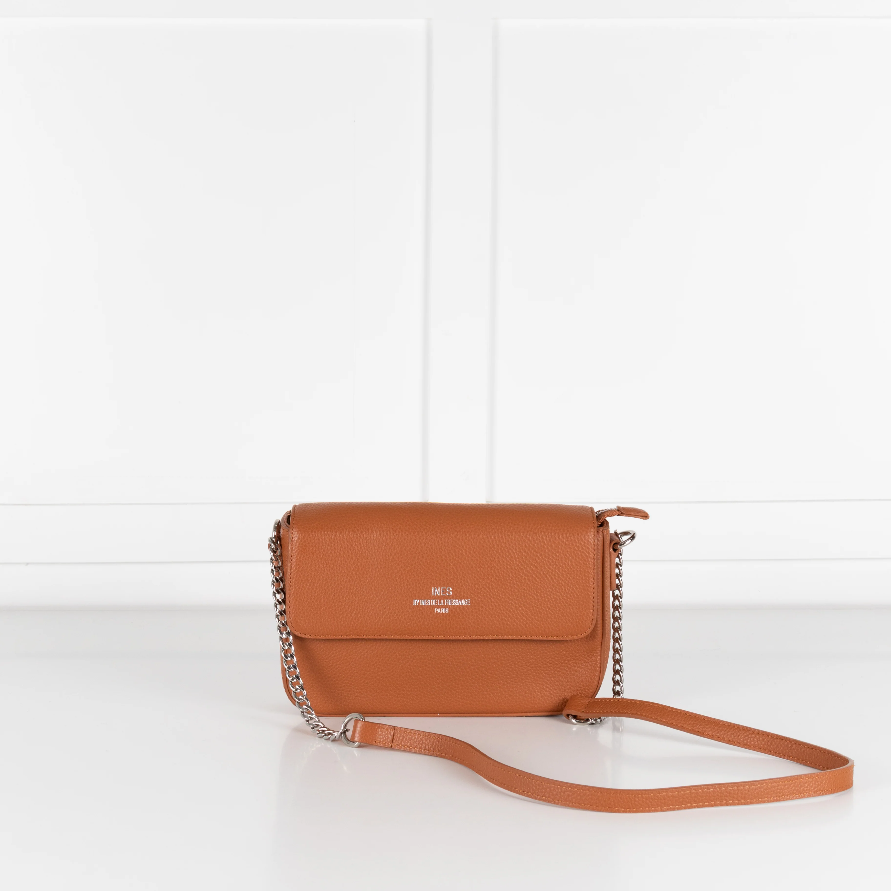 Ines De La Fressange Tan Grainy Leather Crossbody Bag
