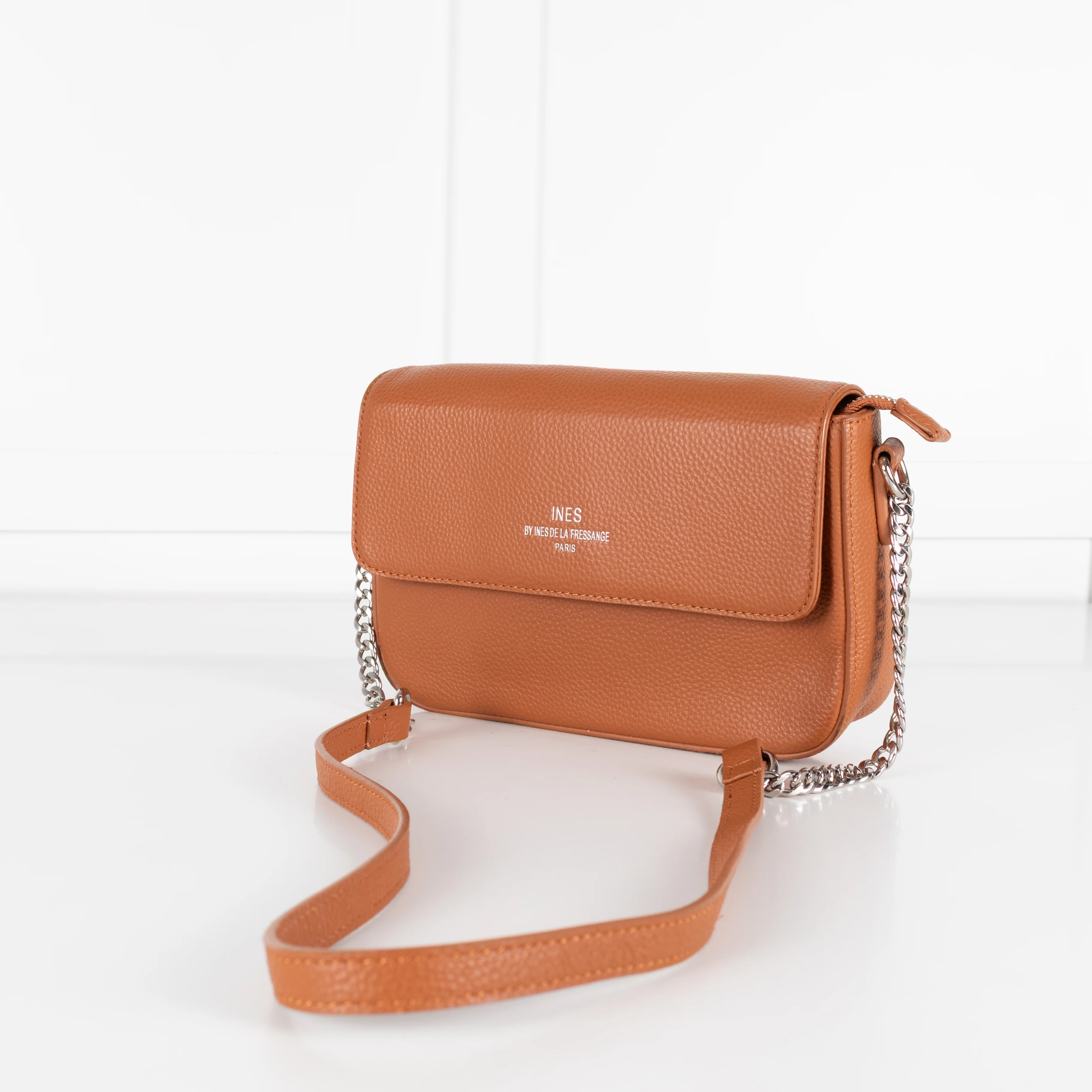 Ines De La Fressange Tan Grainy Leather Crossbody Bag - Image 10