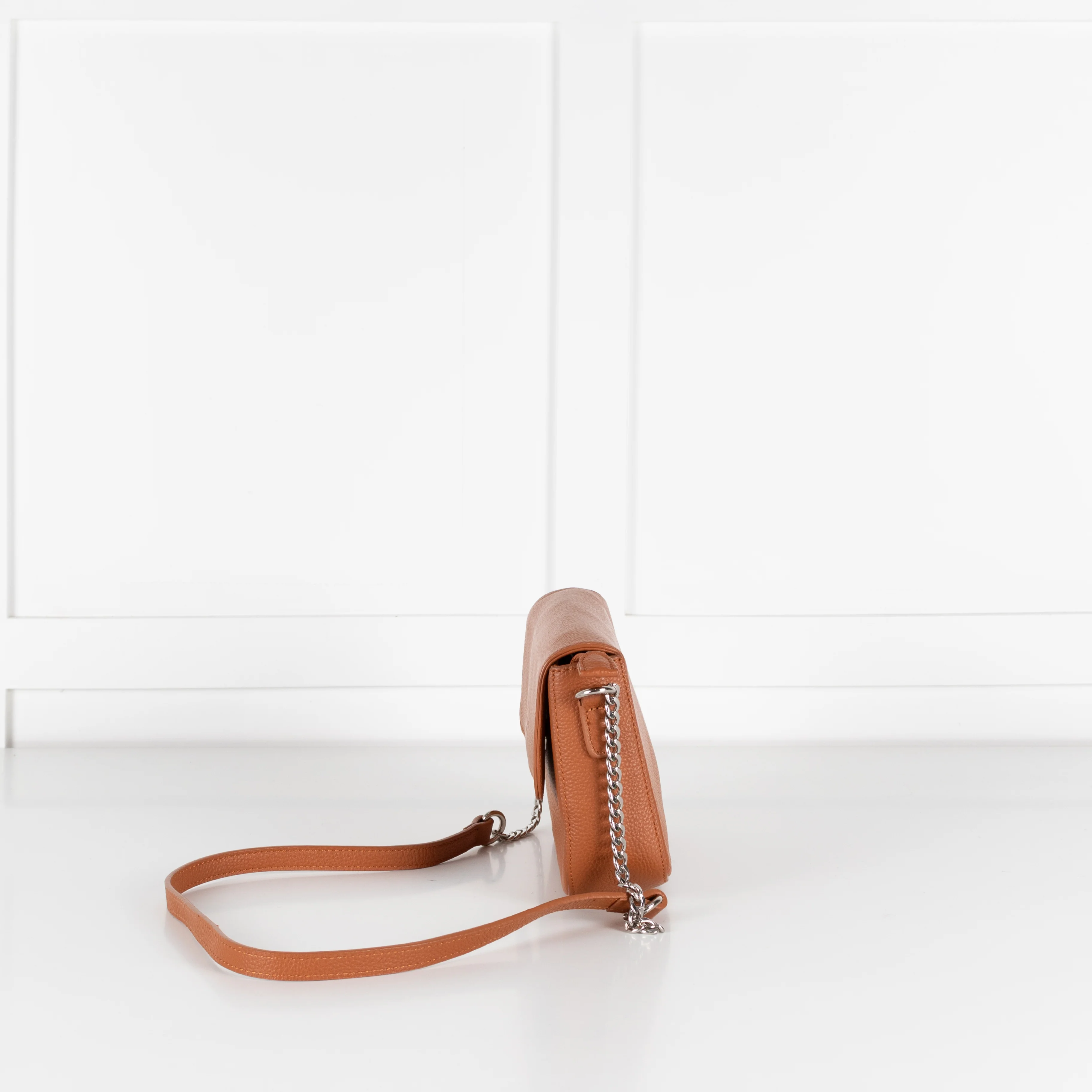 Ines De La Fressange Tan Grainy Leather Crossbody Bag - Image 5