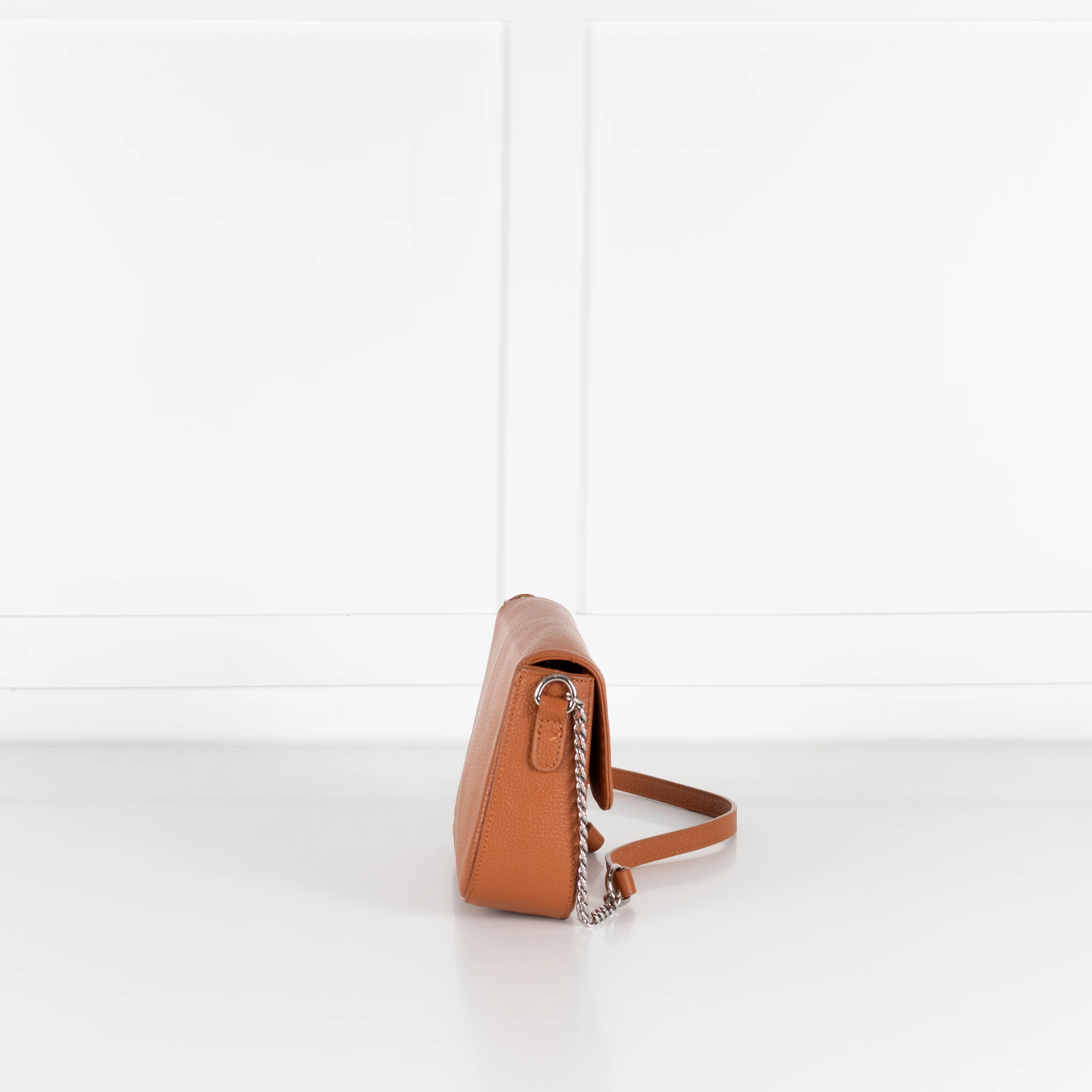 Ines De La Fressange Tan Grainy Leather Crossbody Bag - Image 8