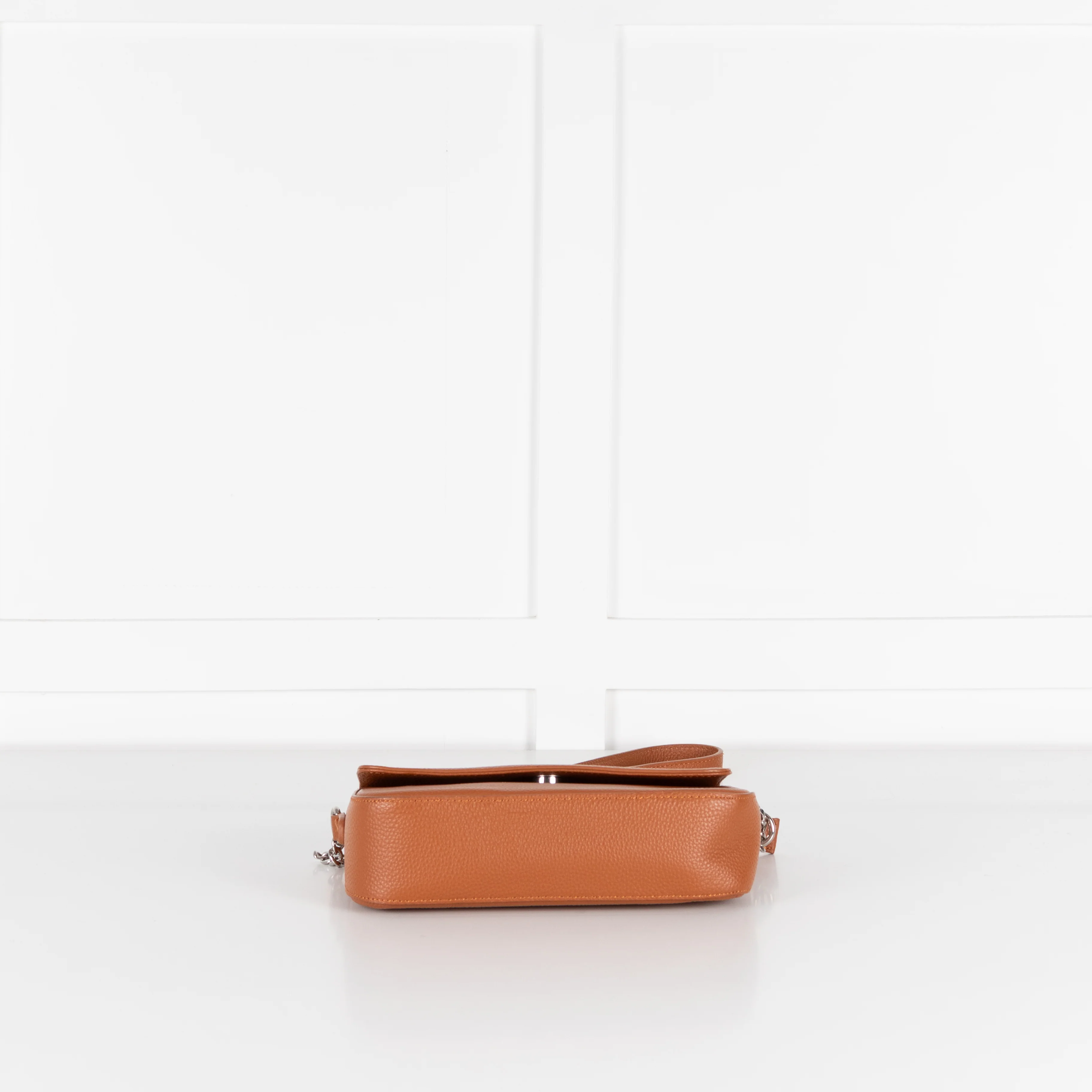 Ines De La Fressange Tan Grainy Leather Crossbody Bag - Image 9