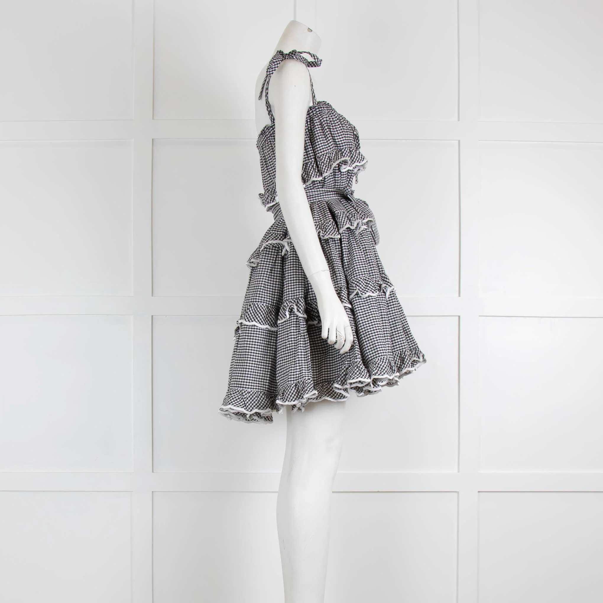 Innika Choo Black White Gingham Scallop Frill Short Dress - Image 2