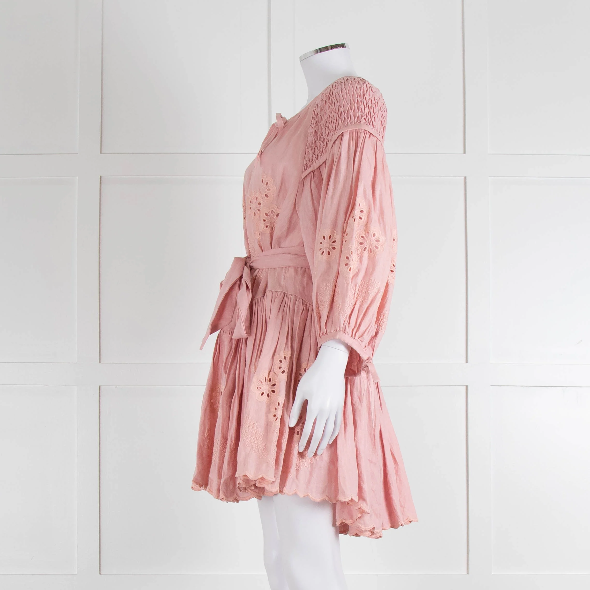 Innika Choo Peach Embroidered Mini Belted Linen Dress - Image 7