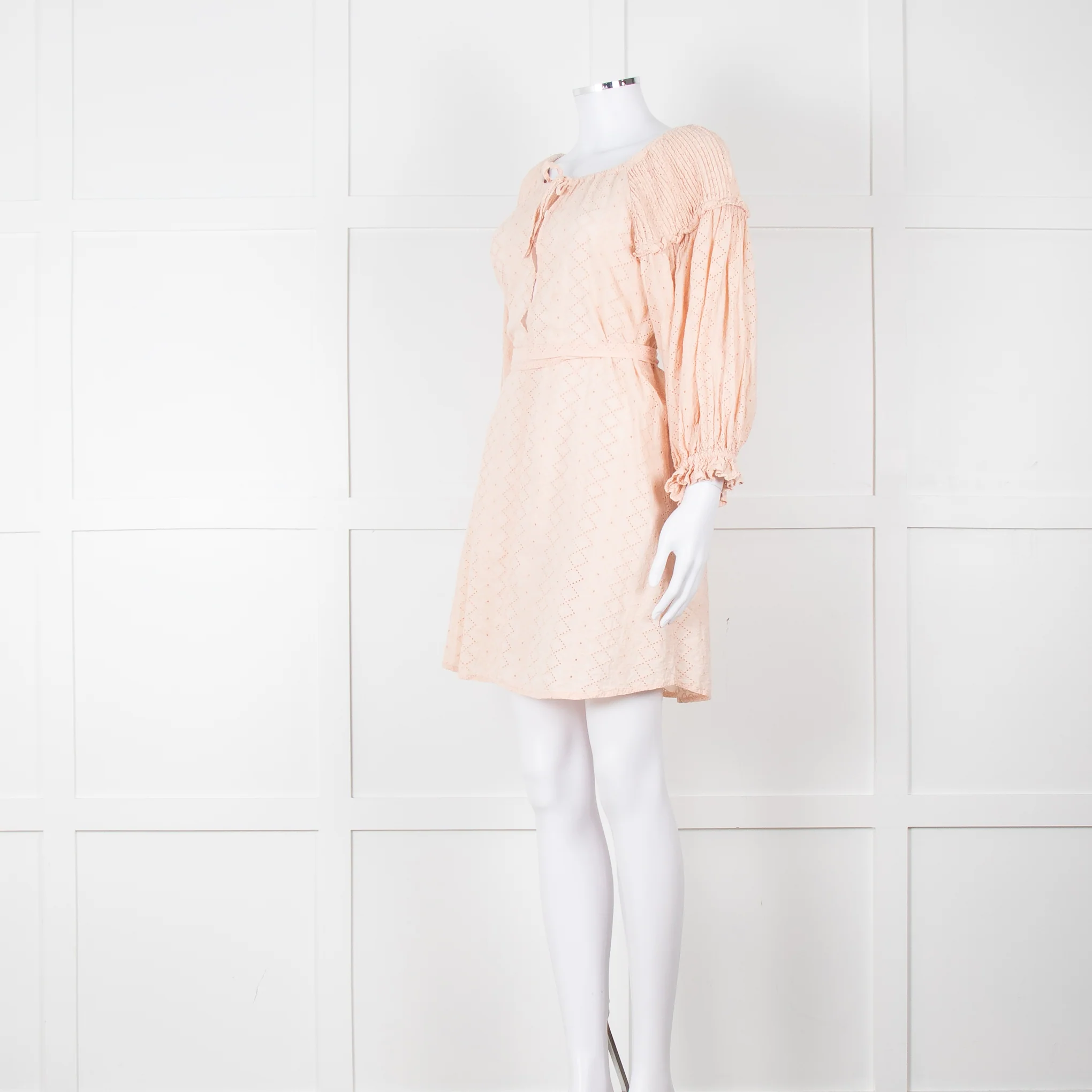 Innika Choo Pink Broderie Anglaise Short Dress With Tie Belt - Image 8