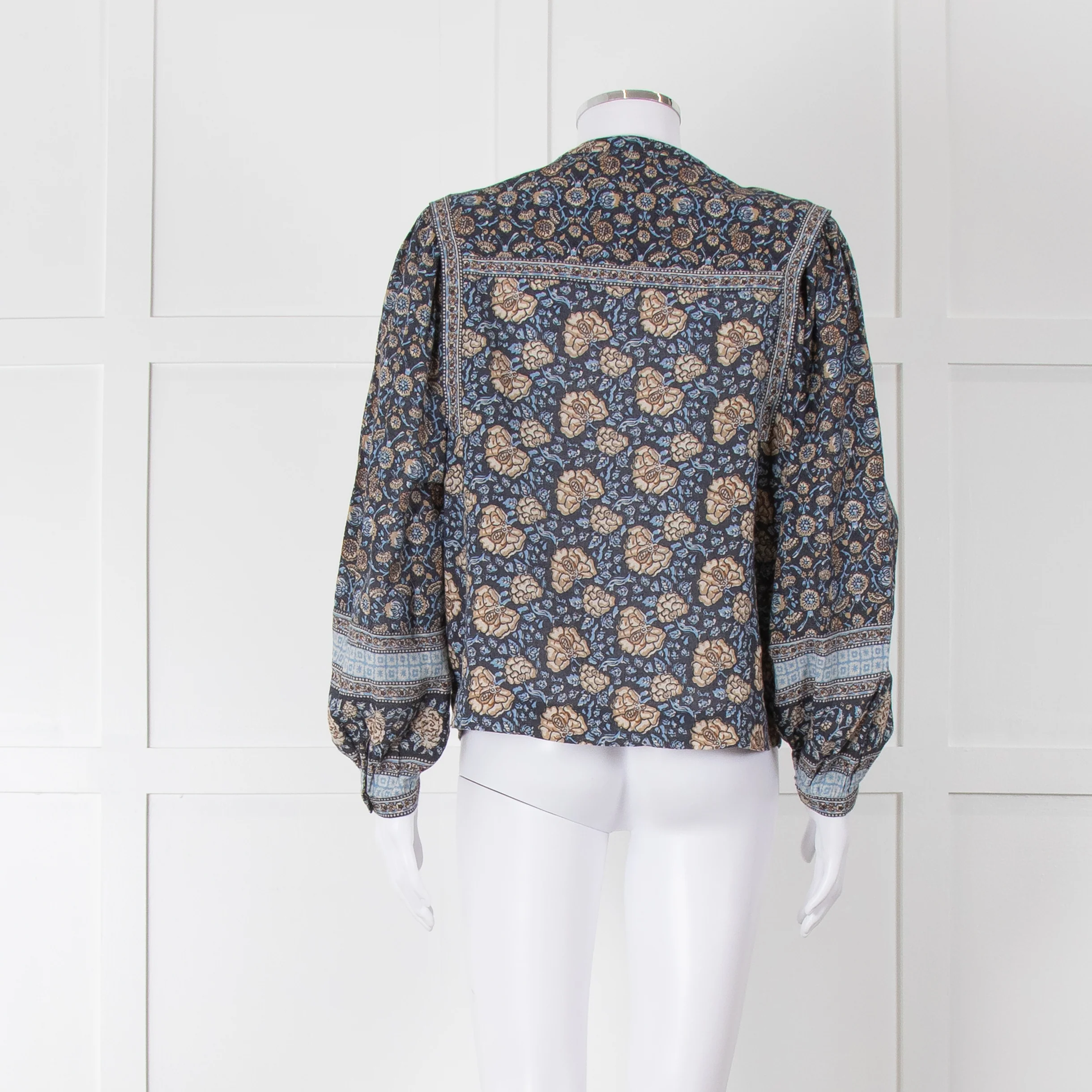 Iris Blue Block Print Floral Soft Cotton Blouse - Image 5