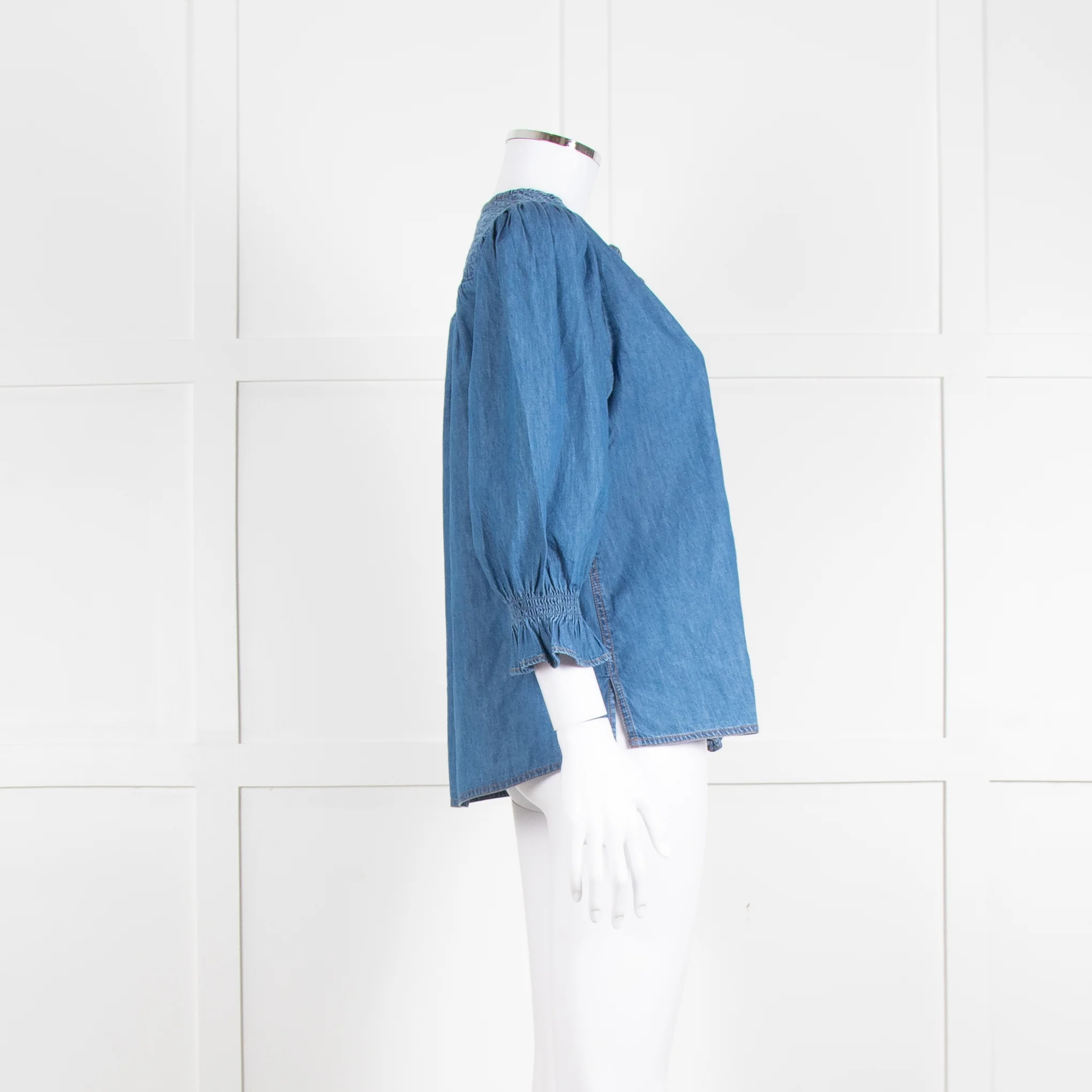 Iris Blue Denim Puff Sleeve Shirt - Image 3