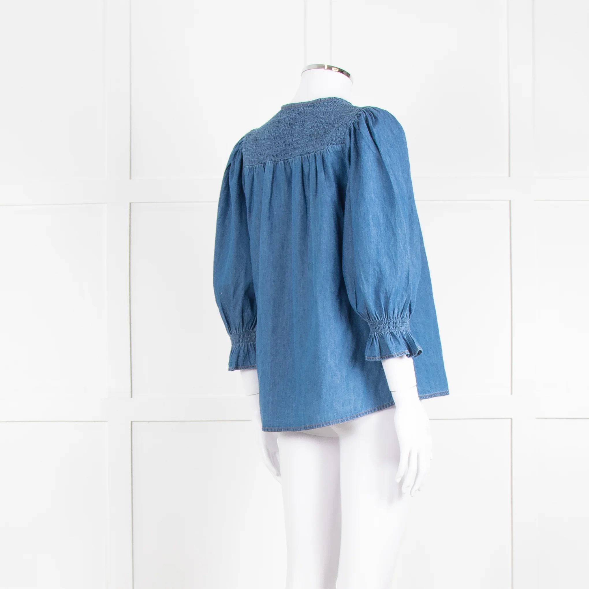 Iris Blue Denim Puff Sleeve Shirt - Image 4