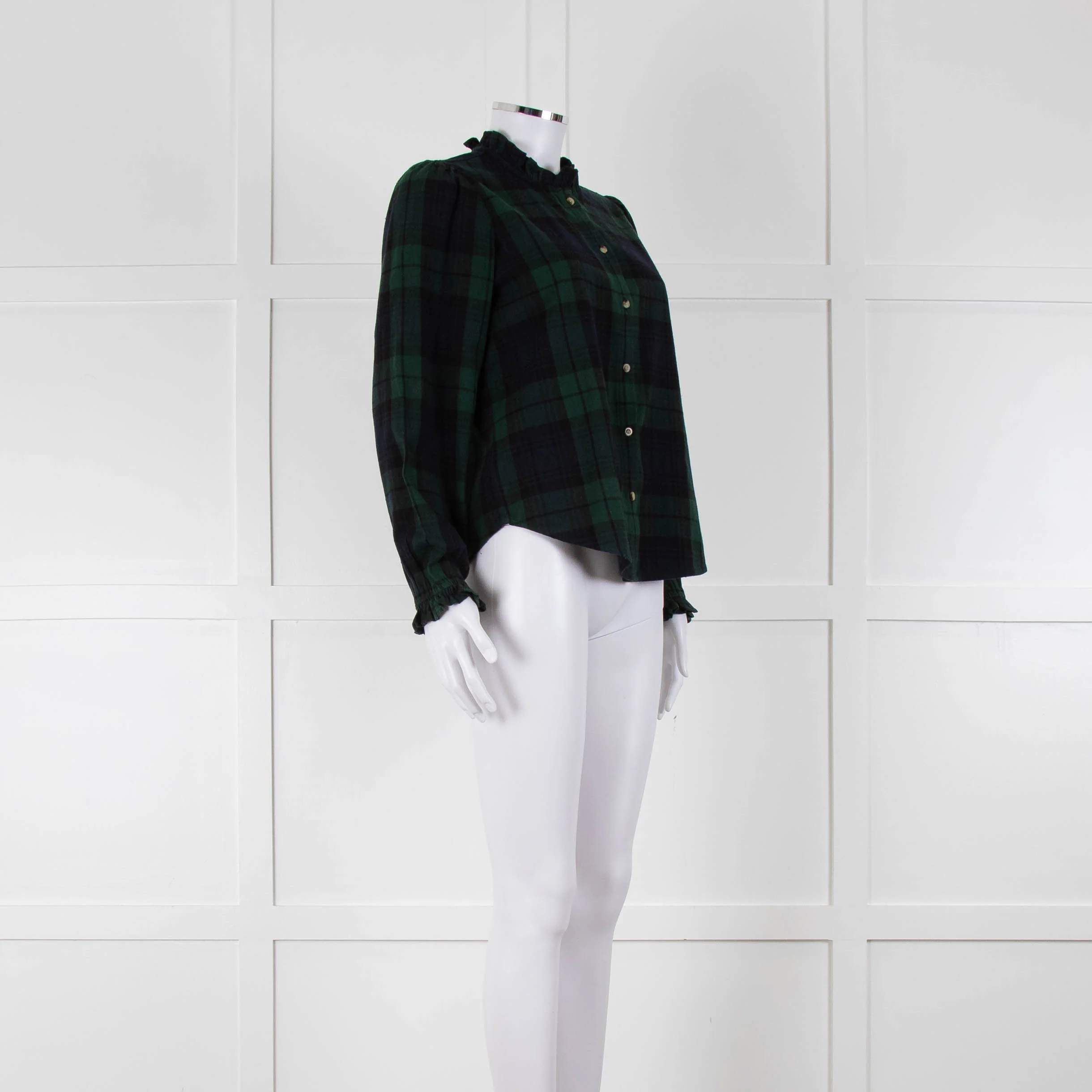 Iris Green Navy Check Frill Trim Shirt - Image 2