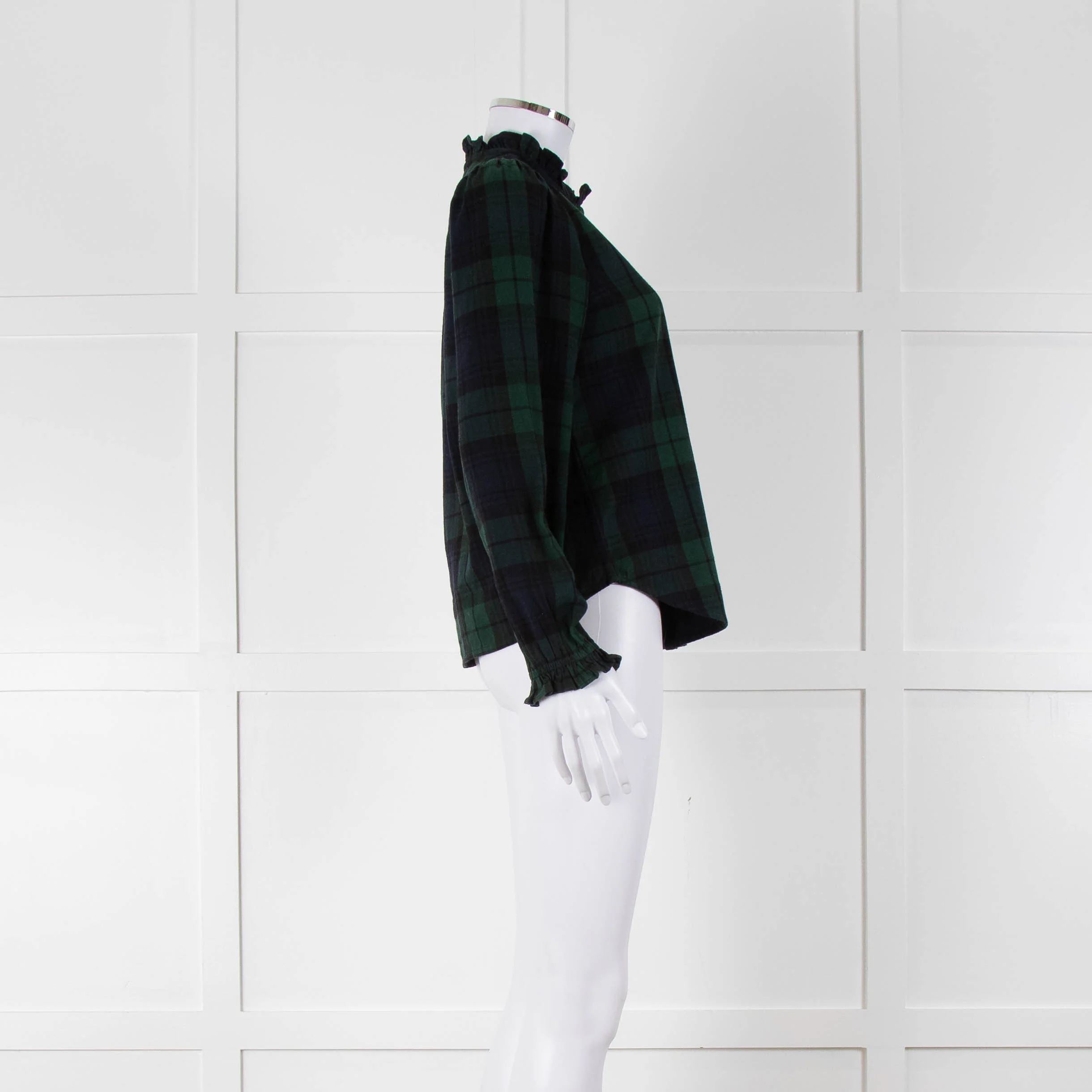 Iris Green Navy Check Frill Trim Shirt - Image 3