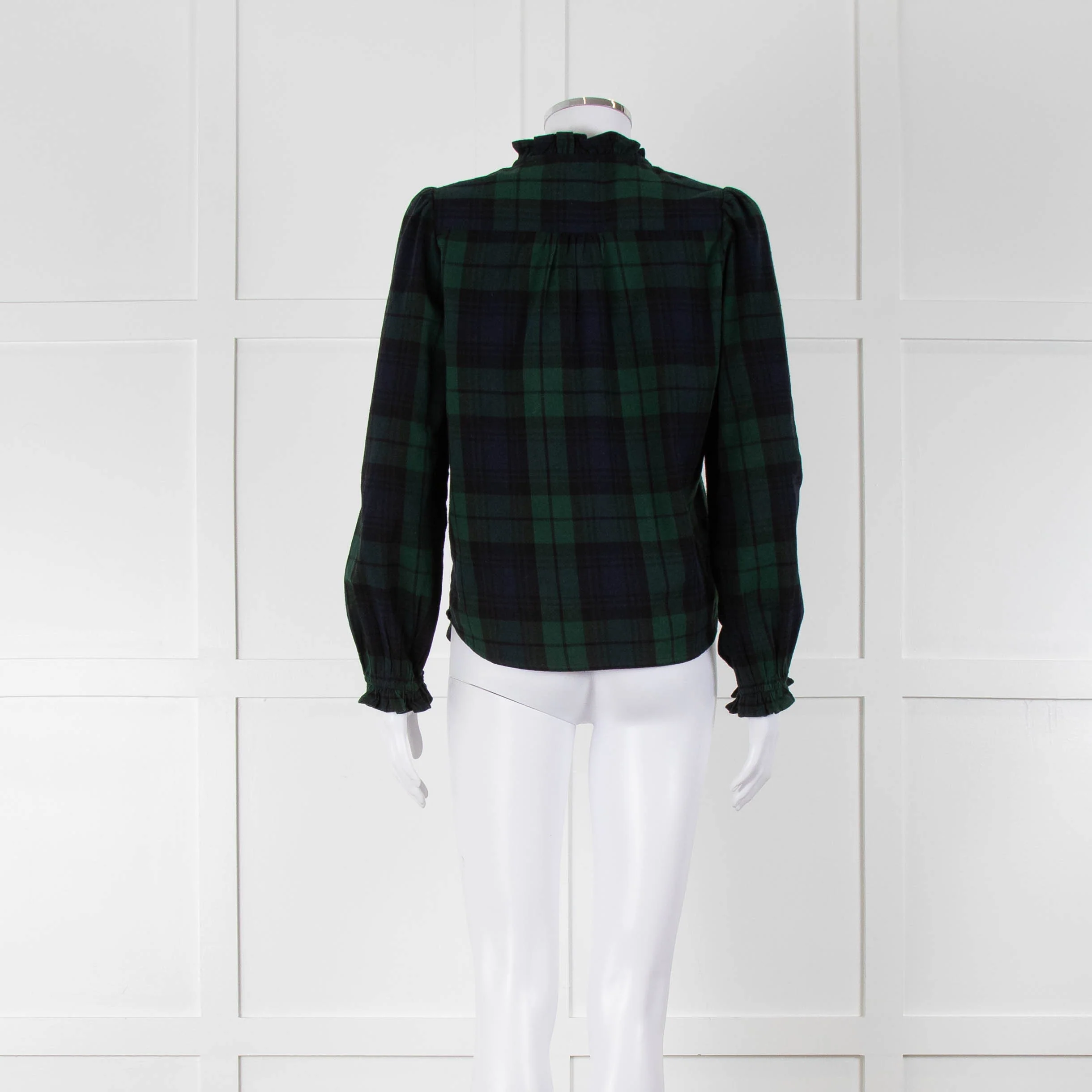 Iris Green Navy Check Frill Trim Shirt - Image 5