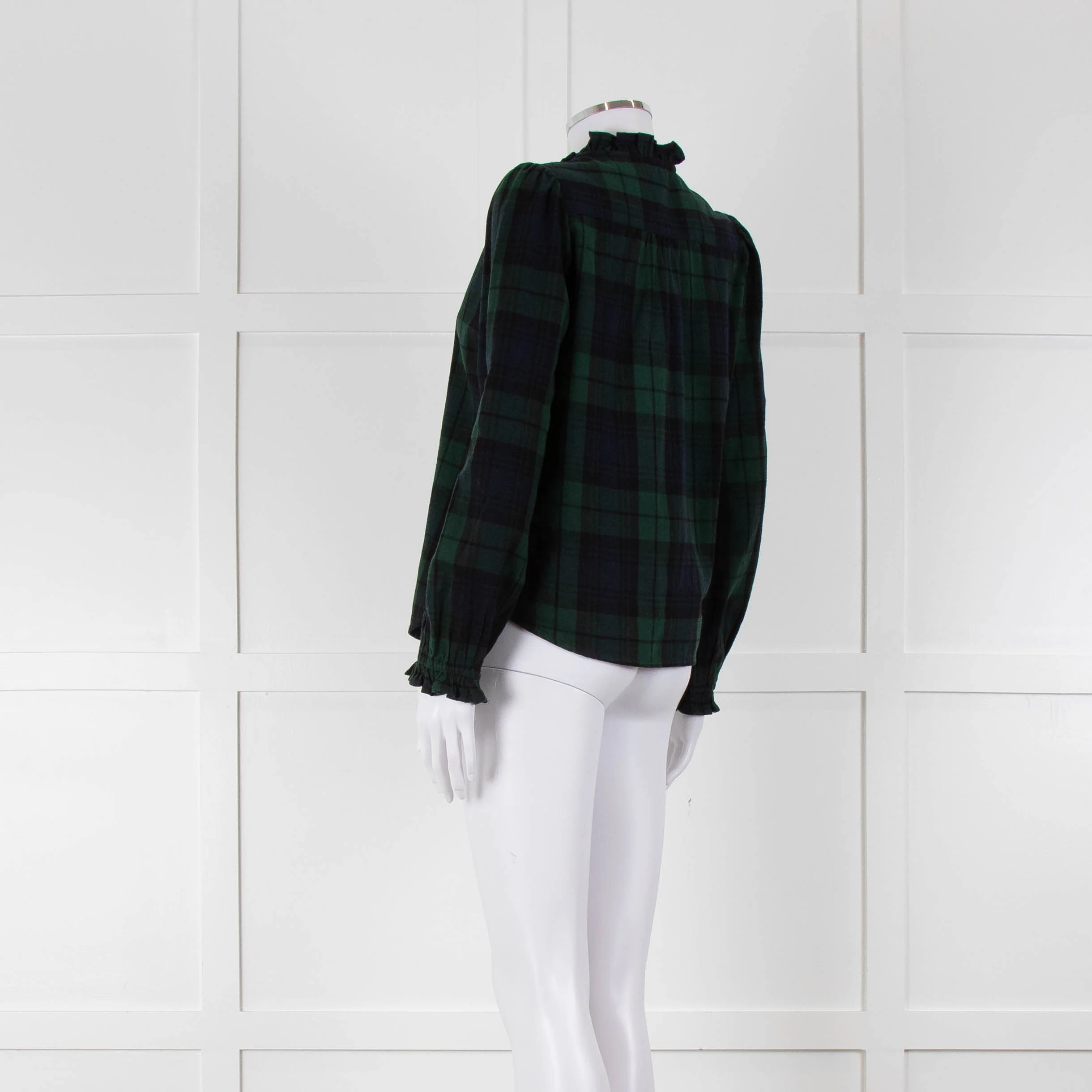 Iris Green Navy Check Frill Trim Shirt - Image 6