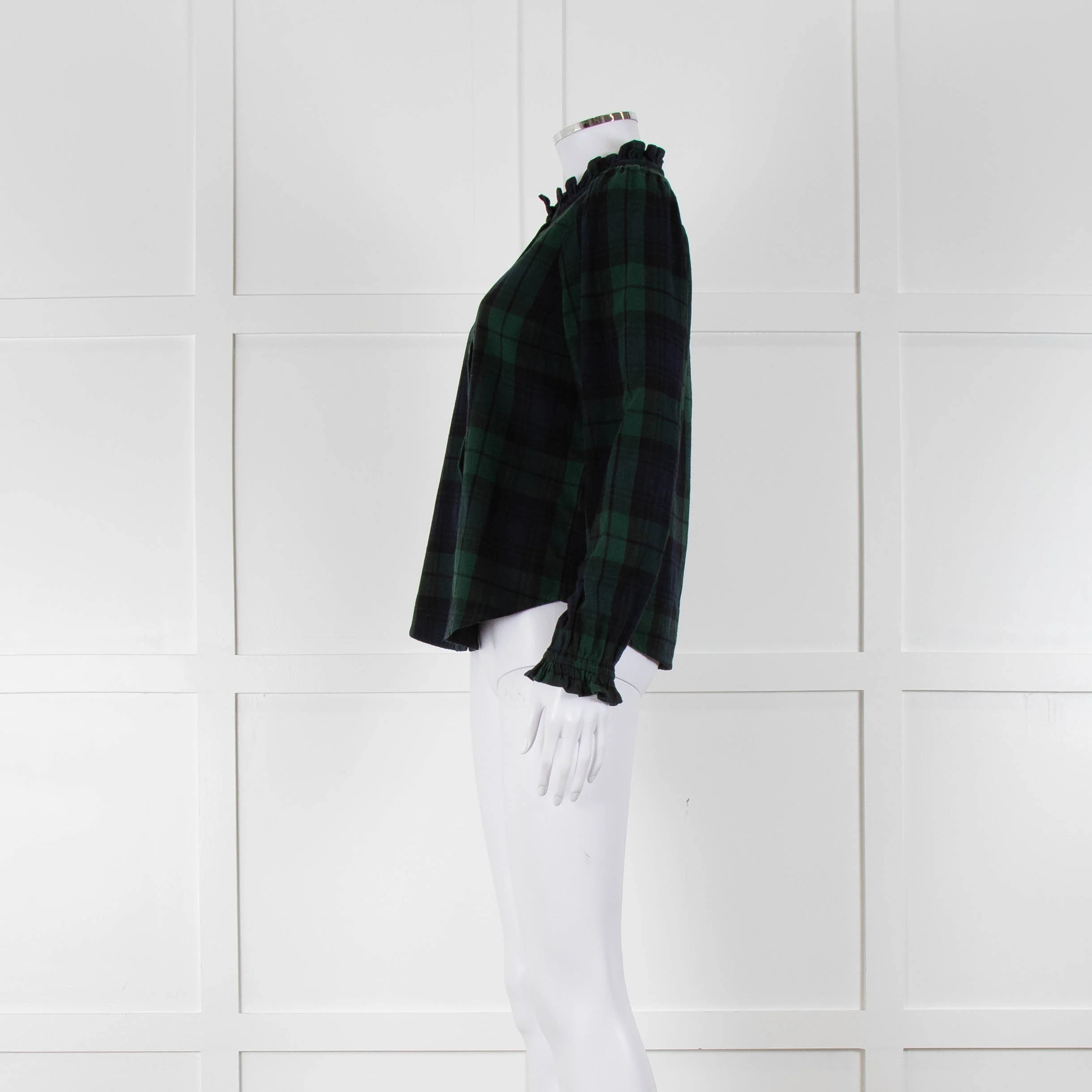 Iris Green Navy Check Frill Trim Shirt - Image 7