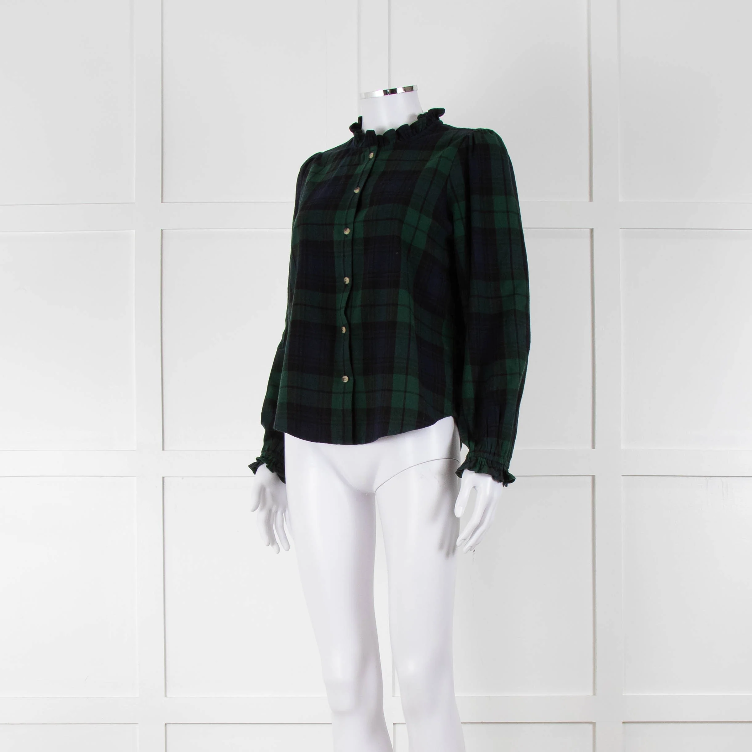 Iris Green Navy Check Frill Trim Shirt - Image 8