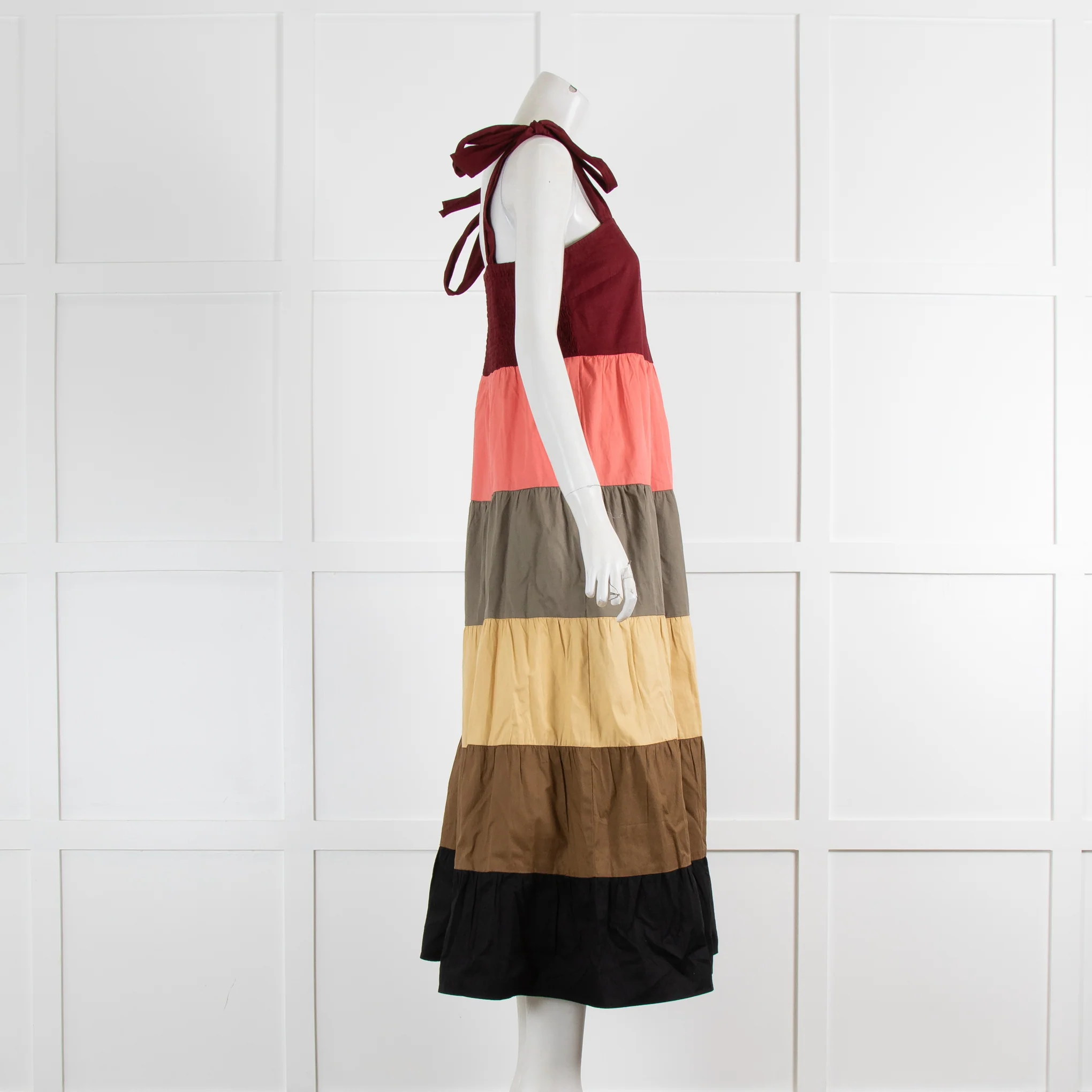 Iris Green Peach Burgundy Block Colour Cotton Sleeveless Maxi Dress - Image 2