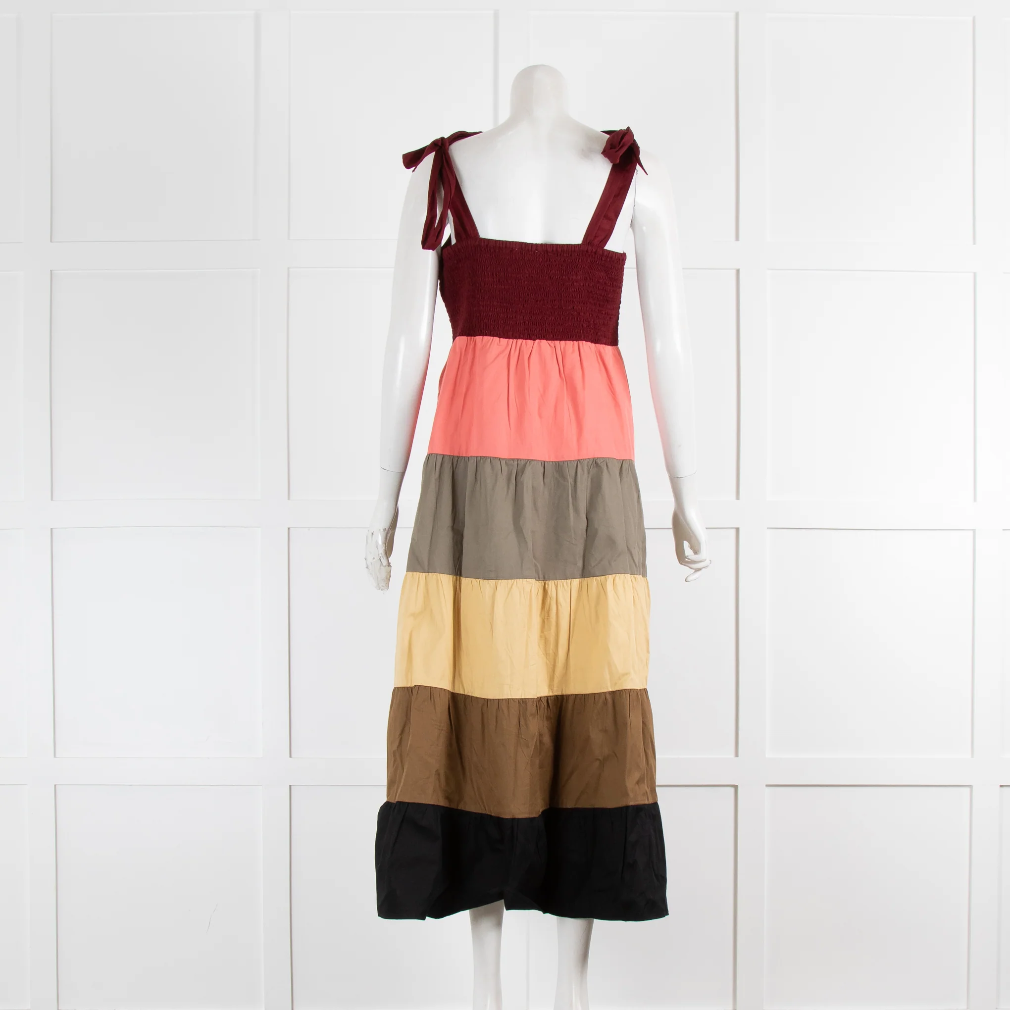 Iris Green Peach Burgundy Block Colour Cotton Sleeveless Maxi Dress - Image 3