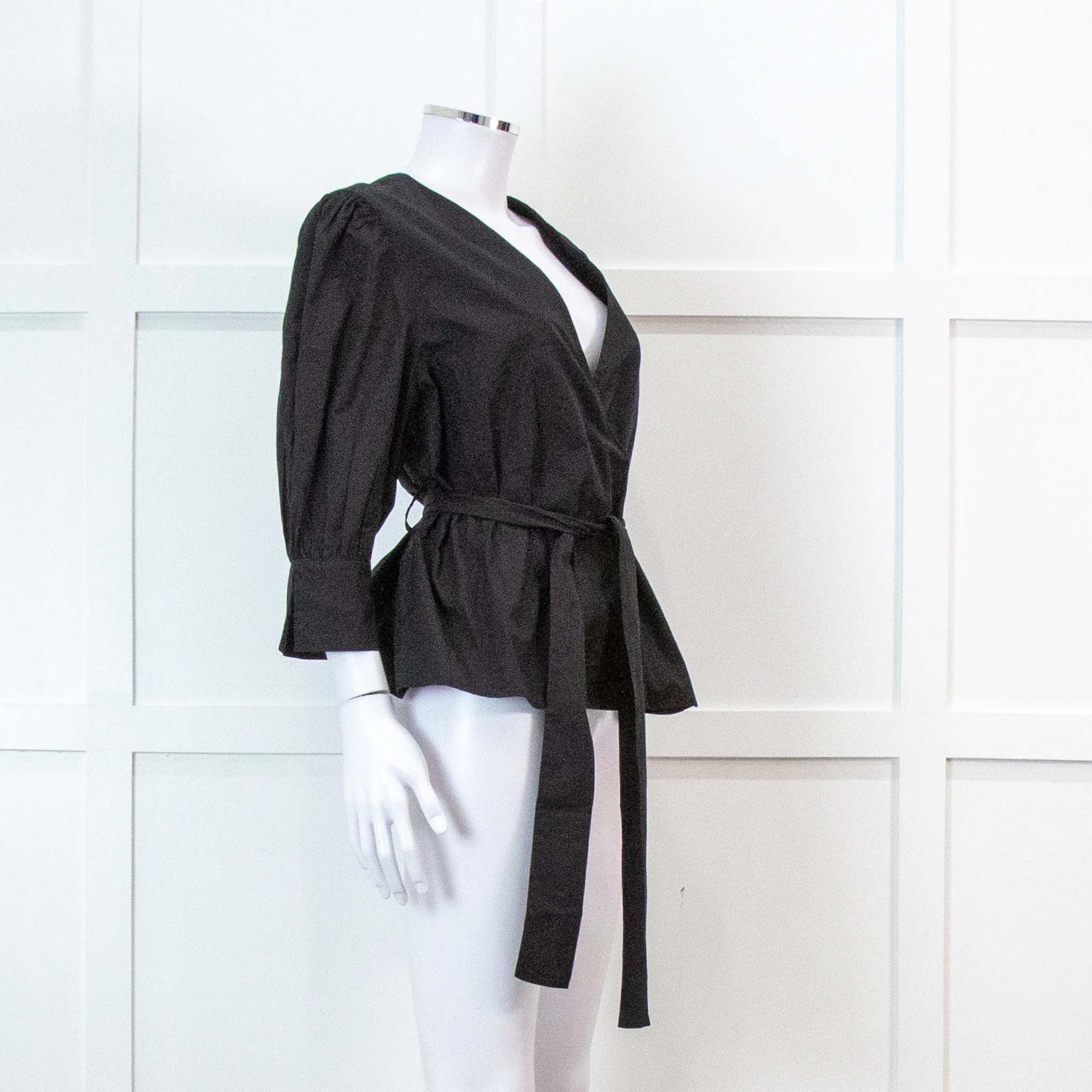 Iris & Ink Black Cotton Wrap Shirt with Belt - Image 2