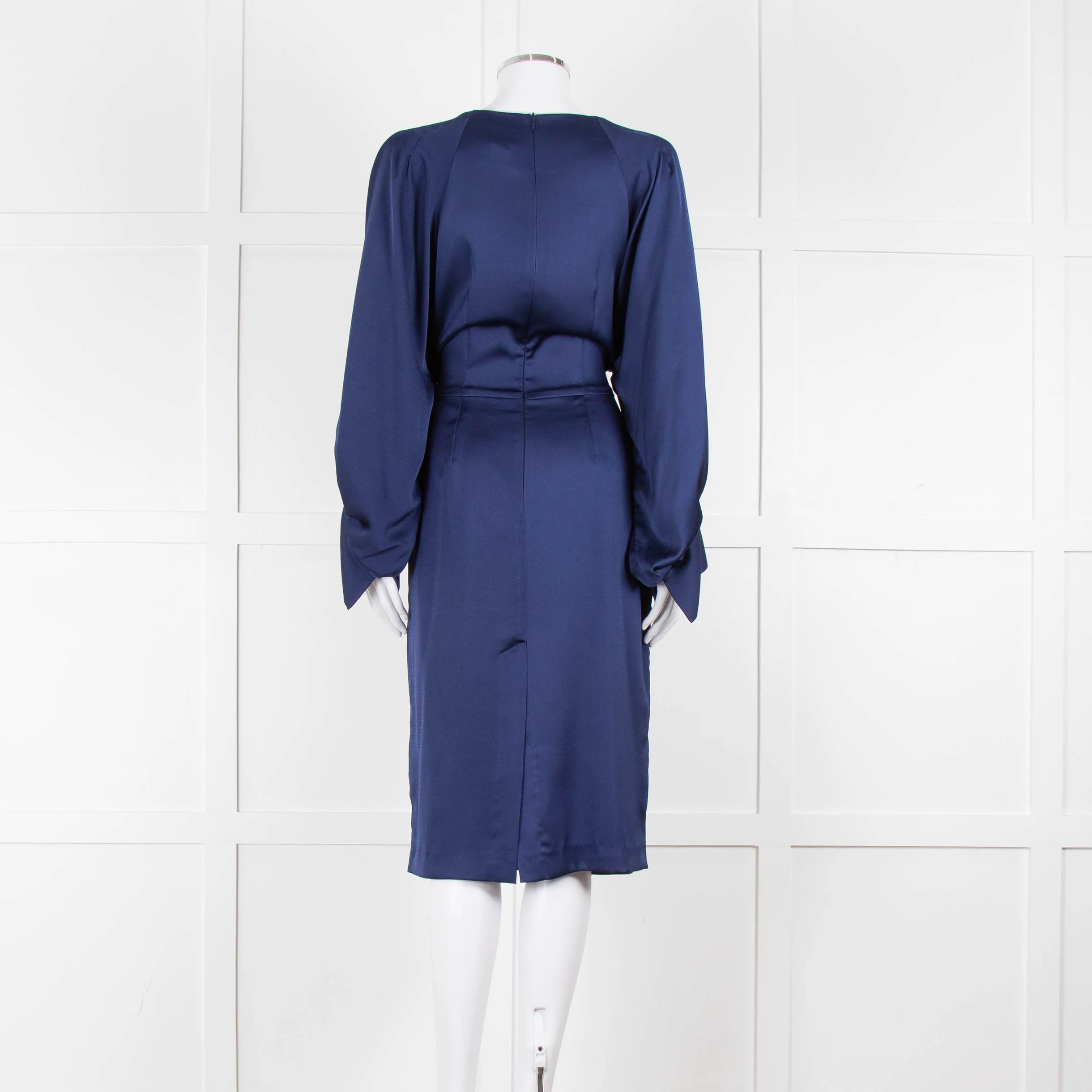 Iris & Ink Blue Long Sleeve Tie Waist Midi Dress - Image 5
