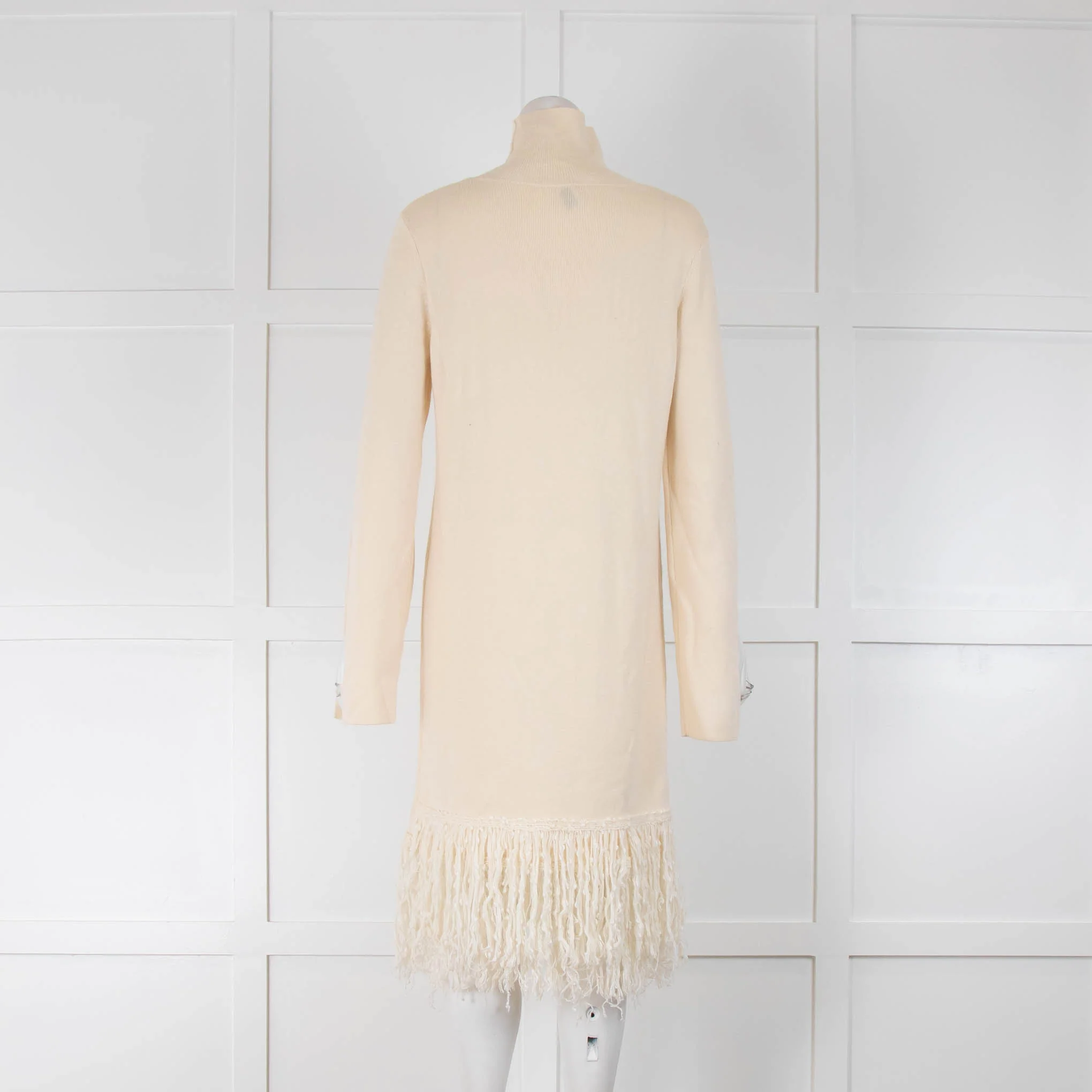 Iris & Ink Cream Fringed Knitted Dress - Image 3