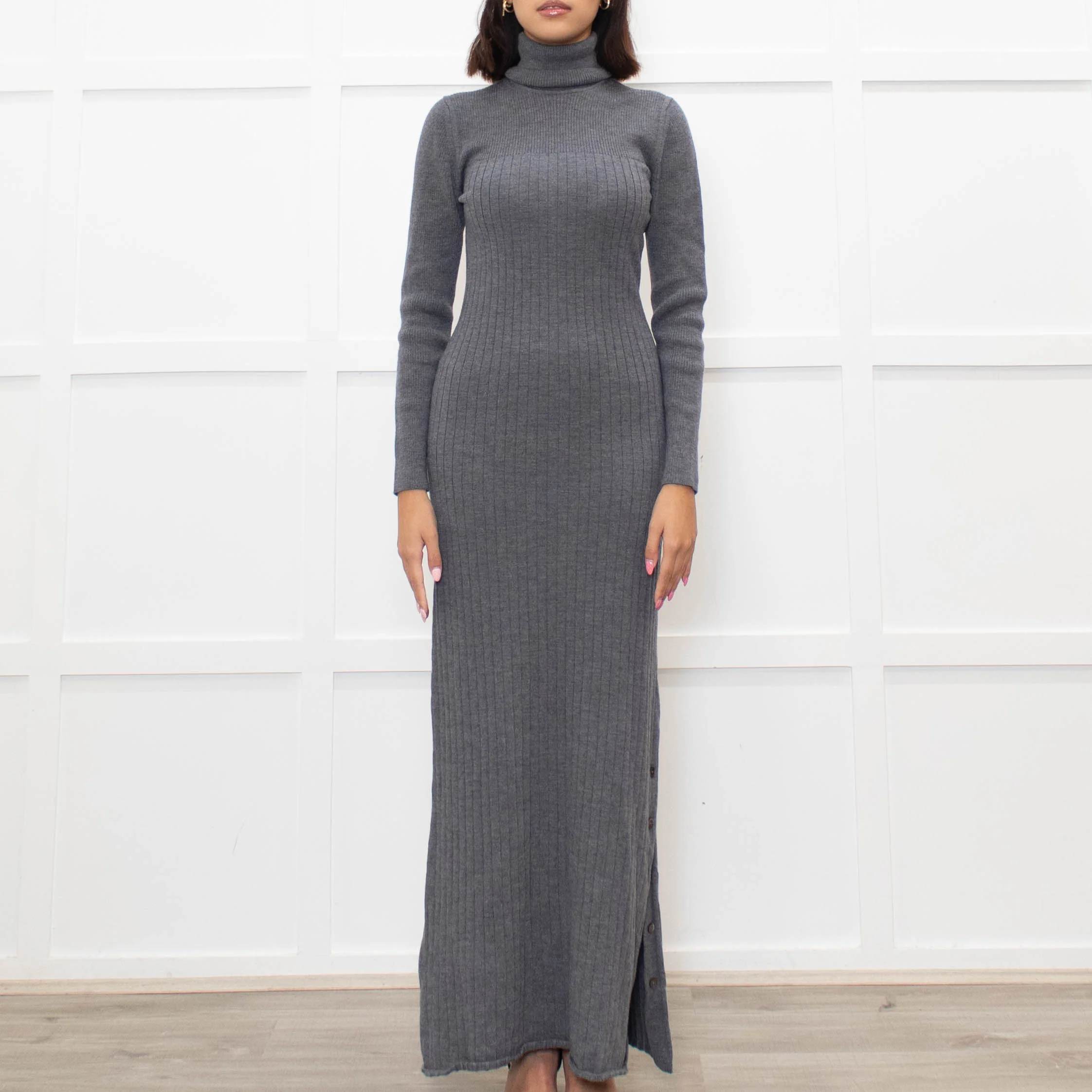 Iris & Ink Grey Merino Wool Knitted Maxi Dress - Image 2