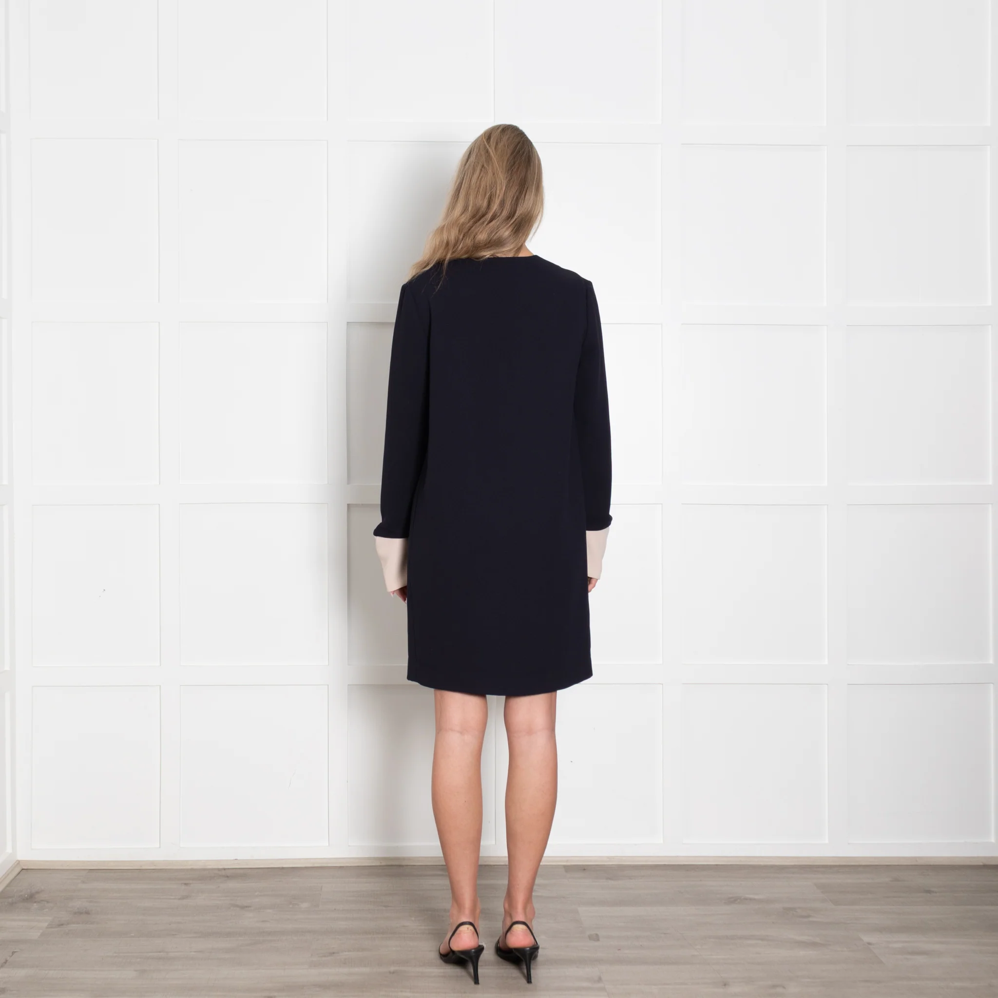 Iris & Ink Navy Long Sleeve Shift Dress - Image 5