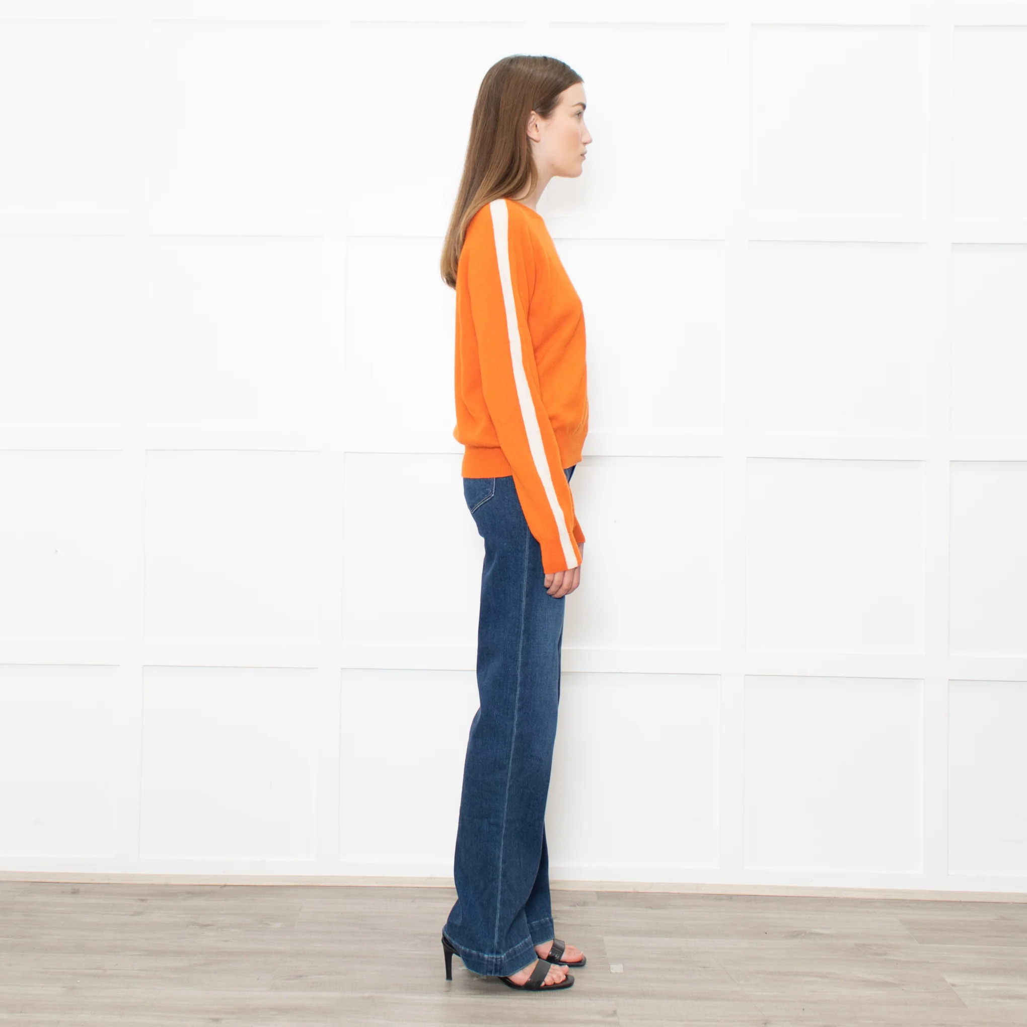 Iris Orange Cream Cashmere Stripe Sleeve Detail Jumper - Image 6
